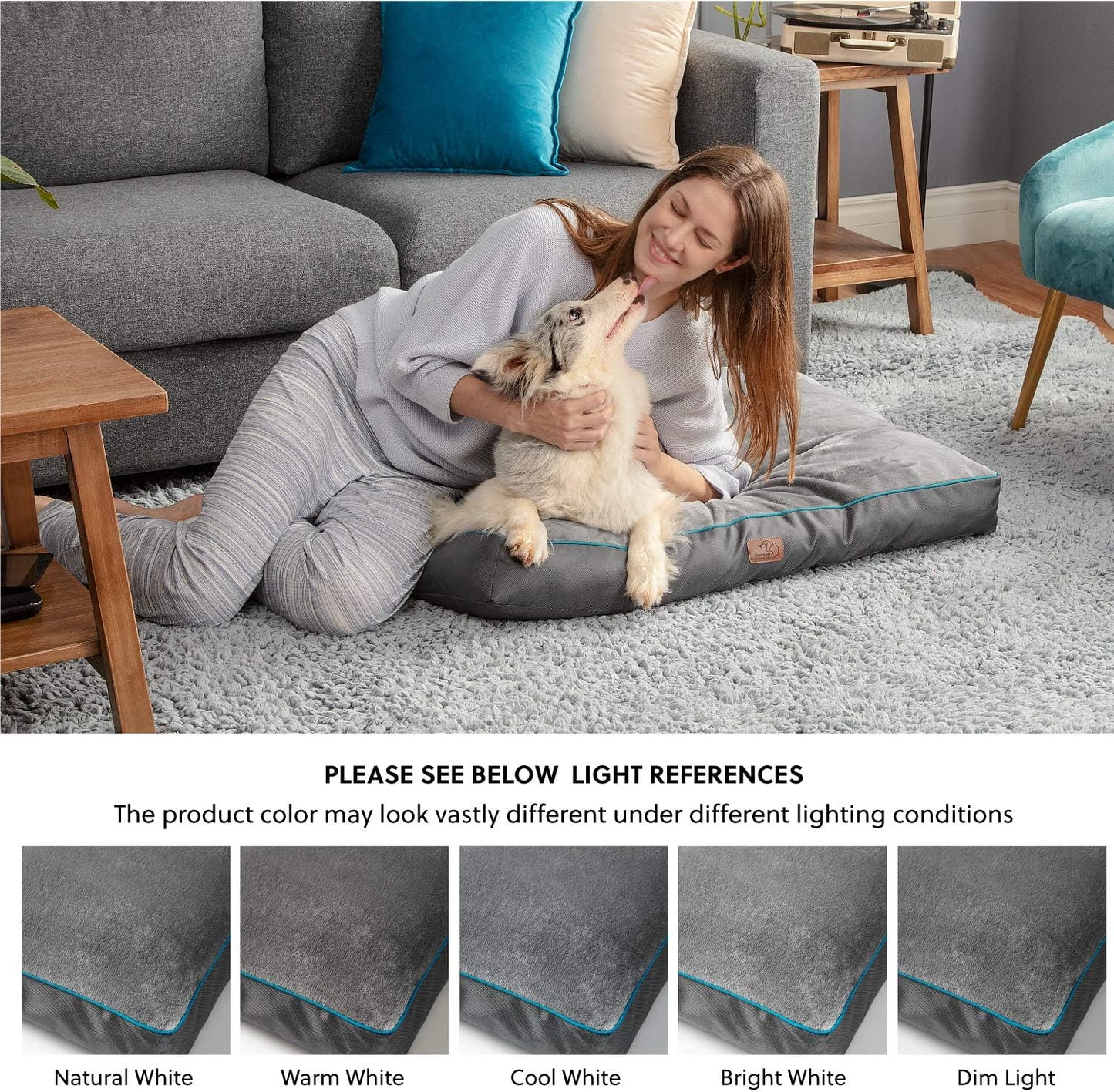 Bedsure Washable Dog Beds Large Sized Dog - 3 Inch Thicken Up to 80lbs Pet Mat Pillows with Removable Washable Cover, Grey