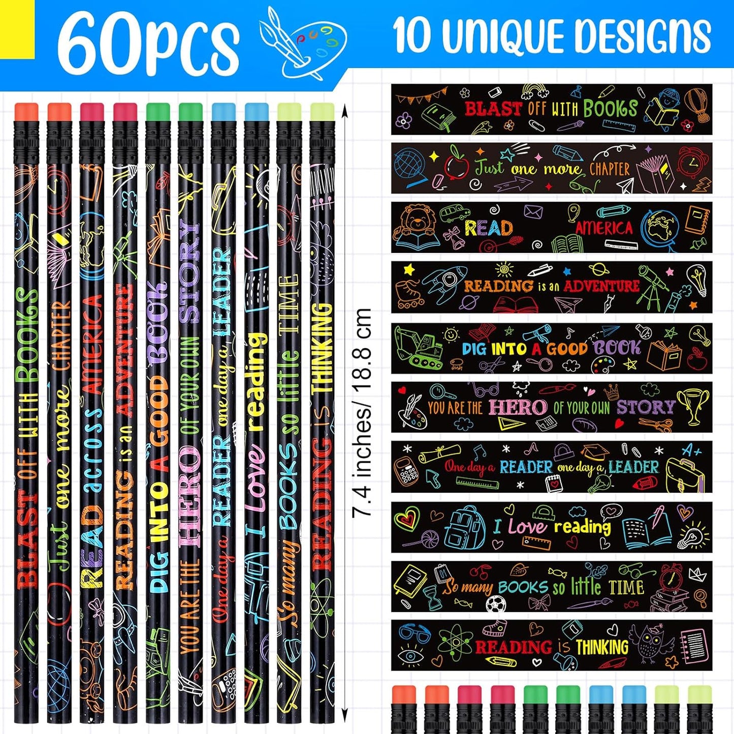 120 Pcs Read Across America Day Gifts for Students: Reading Motivational Bookmarks and Pencils Bulk Set, National Reading Month Teacher Rewards, Classroom School Stationery Party Favors