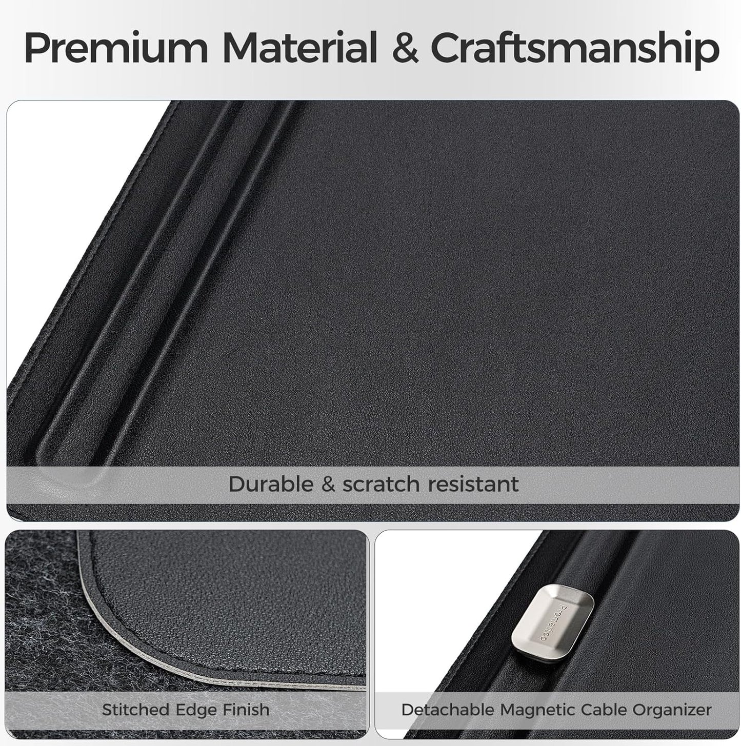 Premium Double-Sided Faux Leather Desk Pad – Non-Slip, Waterproof, with Magnetic Cable Organizer & File Storage – Designed for Offices & Creative Spaces – Durable & Easy to Clean（Black）
