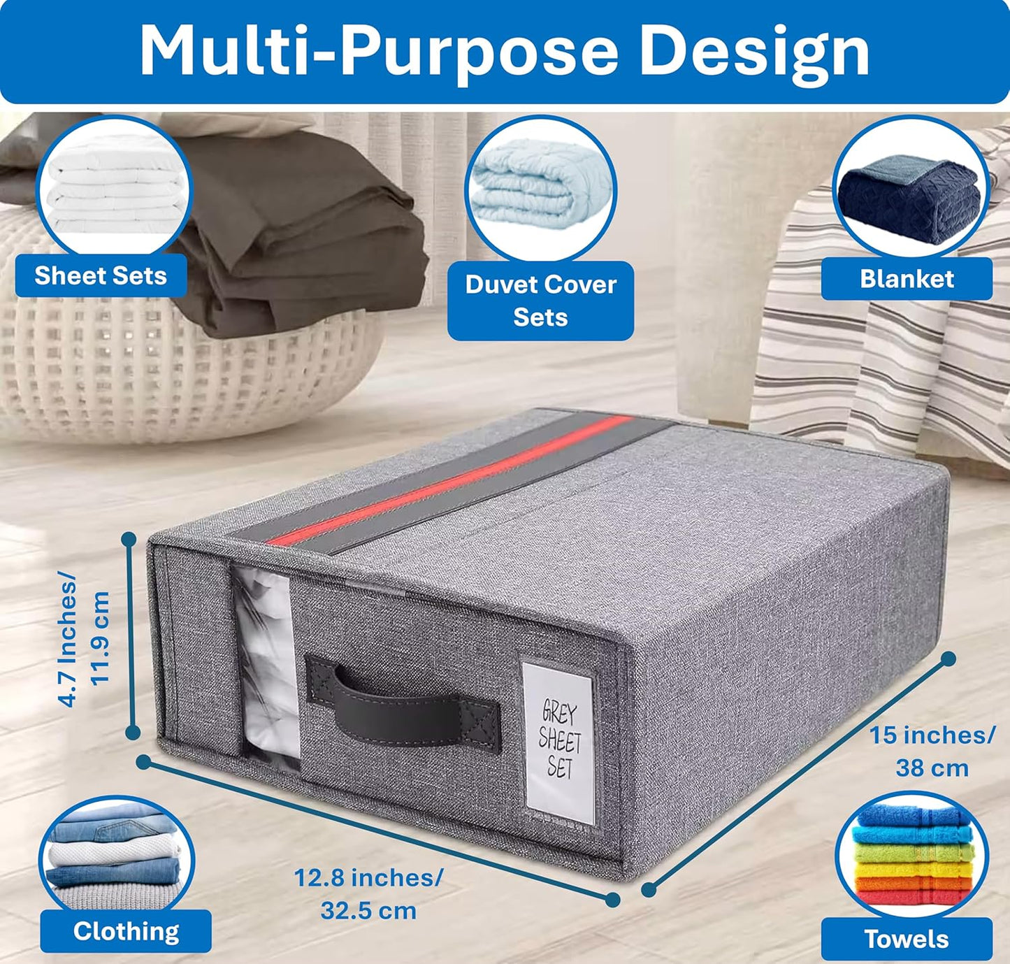 4pcs Bed Sheet Organizers and Storage | Foldable Bed Sheet Organizer Set for Linen Closet with Window, Bedding Storage Box for Bedsheets, Duvet Covers and Pillow (Queen & King Size)