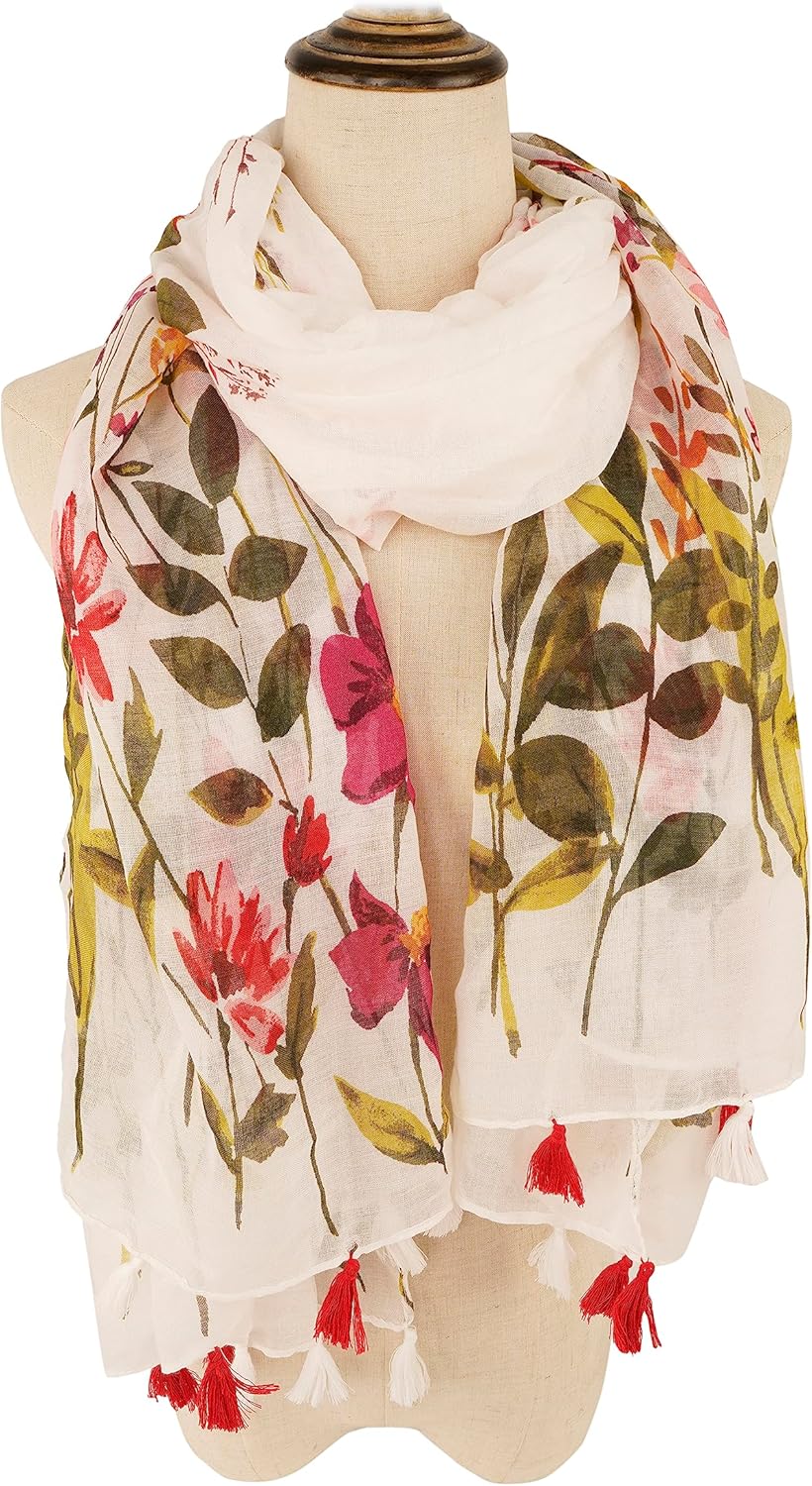 YOUR SMILE Large Boho Scarf for Women Lightweight Floral Printed Scarves Fall Winter Fashion Fringed Shawl wraps