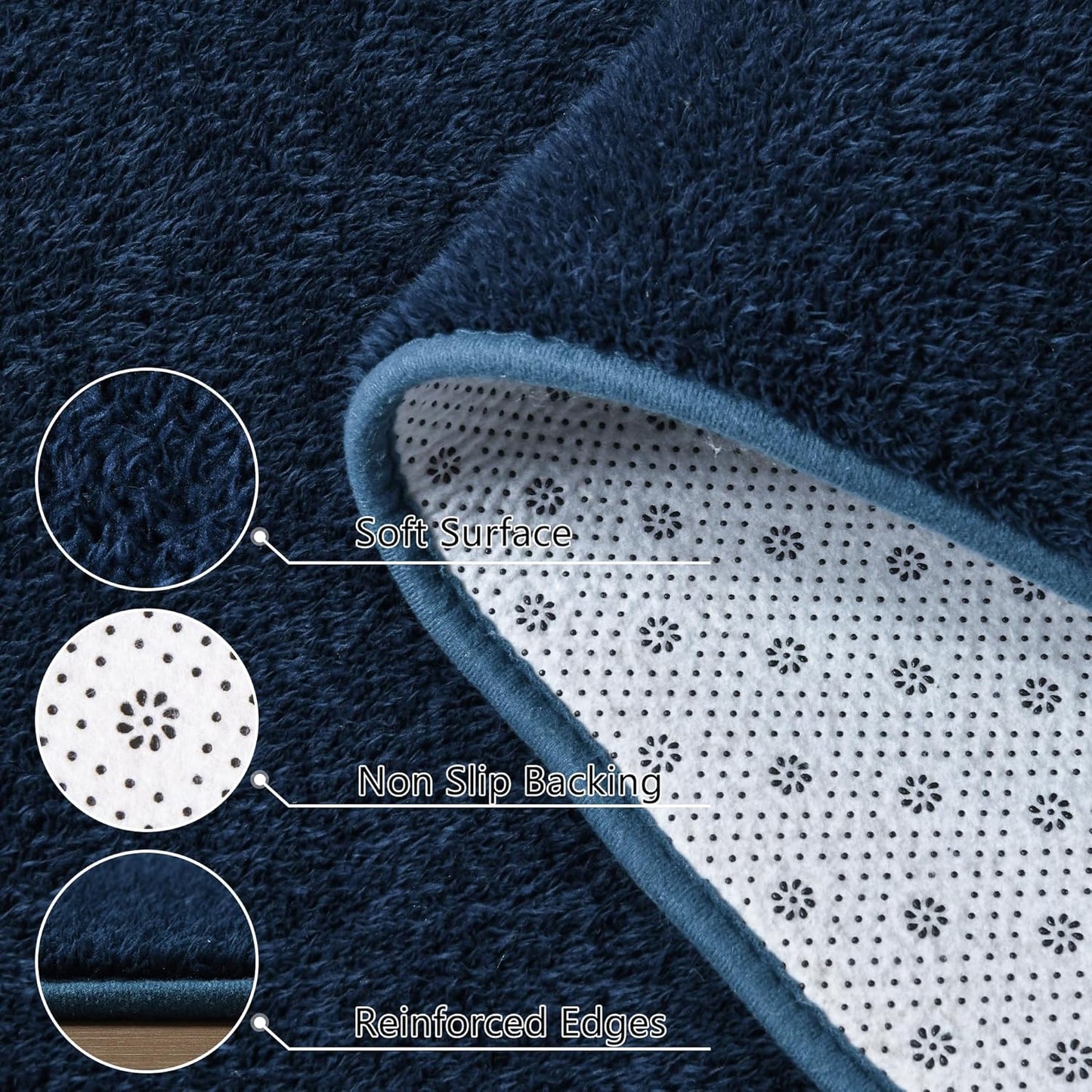 Foxmas 5x7 Area Rugs for Bedroom Living Room, Navy Blue Soft Thickened Memory Foam Carpet, Non-Slip Washable Indoor Modern Minimalist Shaggy Rug for Boys Girls Dorm Home Decor