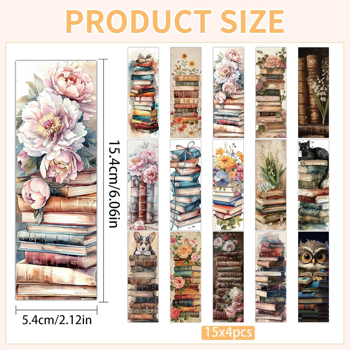 60 Pcs Vintage Book Floral Bookmarks, Cute Animal Book Marks for Reading Women Kids, Book Lover Gifts, Cute Aesthetic Bulk Bookmark Bulk, Classroom Rewards and Bookish Gift