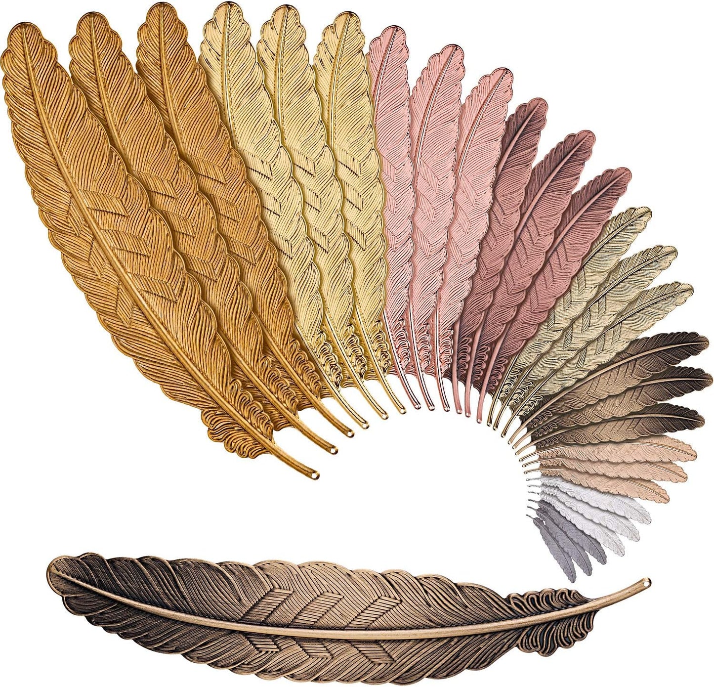 Tatuo 27 Pcs Metal Feather Bookmark Vintage Feather Shape Bookmark Colorful Feathers Metal Book Marker for Readers Book Lovers(Classic Styles)