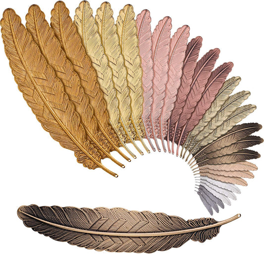 Tatuo 27 Pcs Metal Feather Bookmark Vintage Feather Shape Bookmark Colorful Feathers Metal Book Marker for Readers Book Lovers(Classic Styles)
