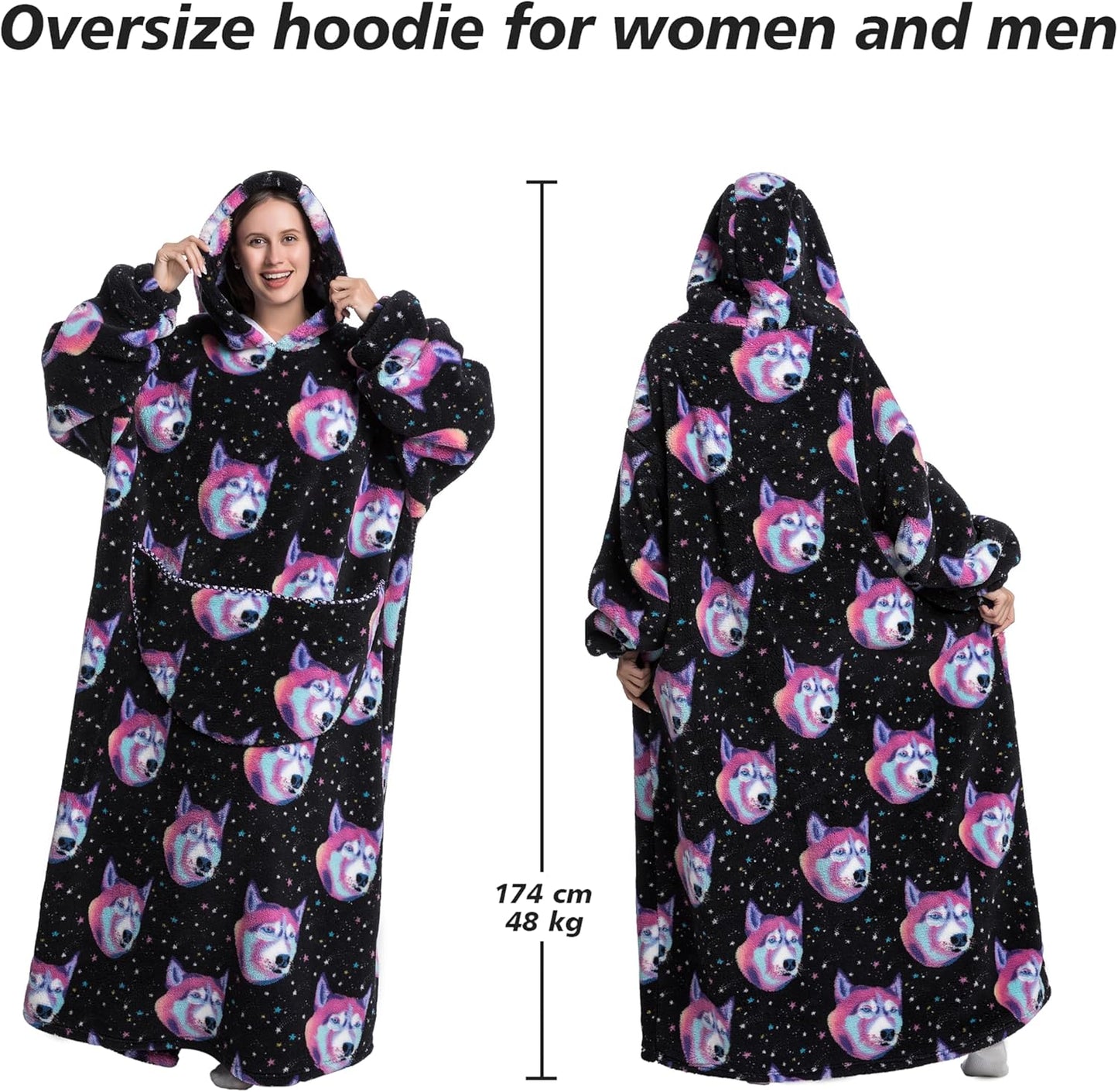 Blanket Hoodie, Long Hooded Blanket Sweatshirt as Birthday Gifts for Women Men, Long Wearable Blanket for Women Men.