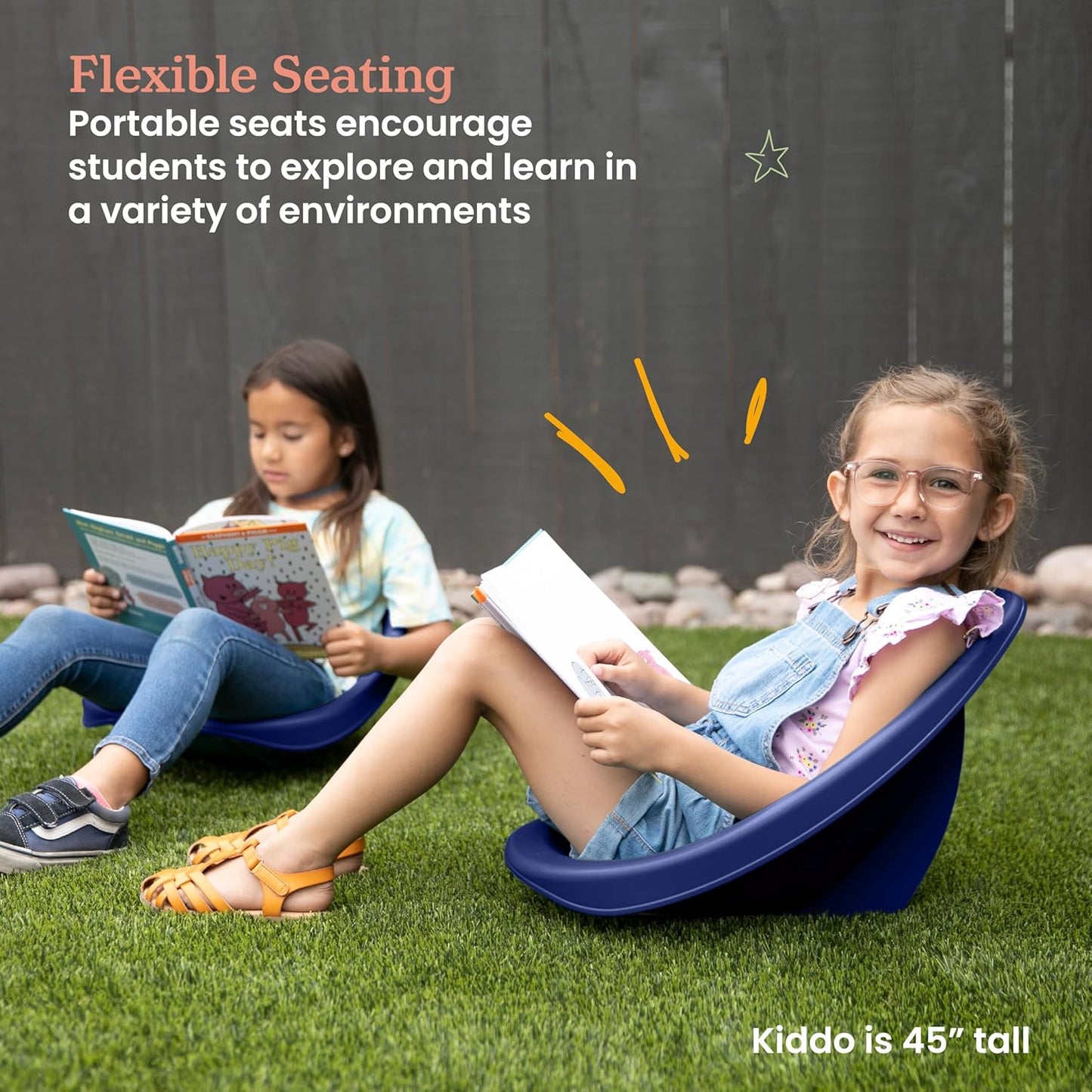 ECR4Kids Leaf Floor Seat, Rocker Chair, Navy, 6-Piece