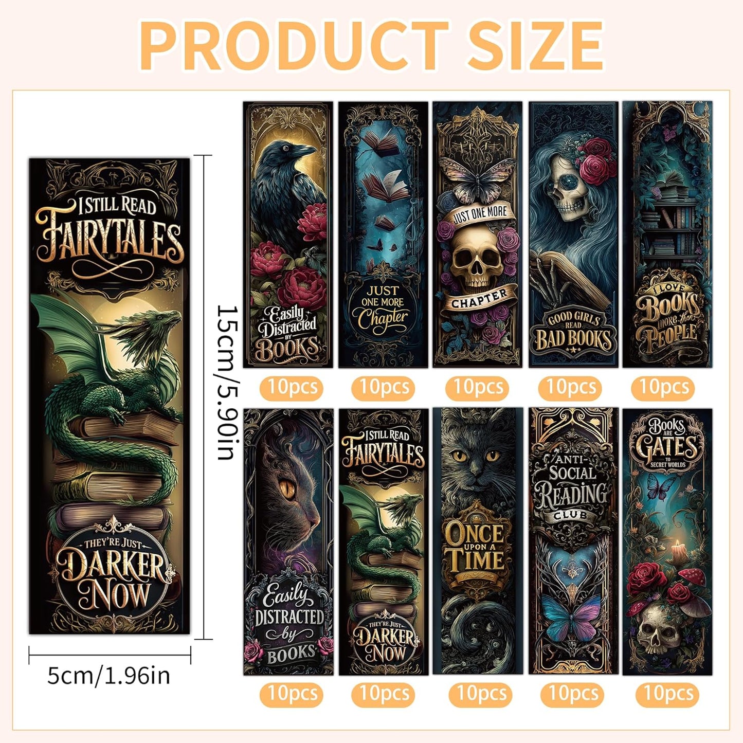 100PCS Dark Academia Bookmarks Bulk, Gothic Witchy Horror Book Marks for Reading, Paper Book Marker Clips for Women Men Halloween Christmas Book Club Gifts School Office Supplies