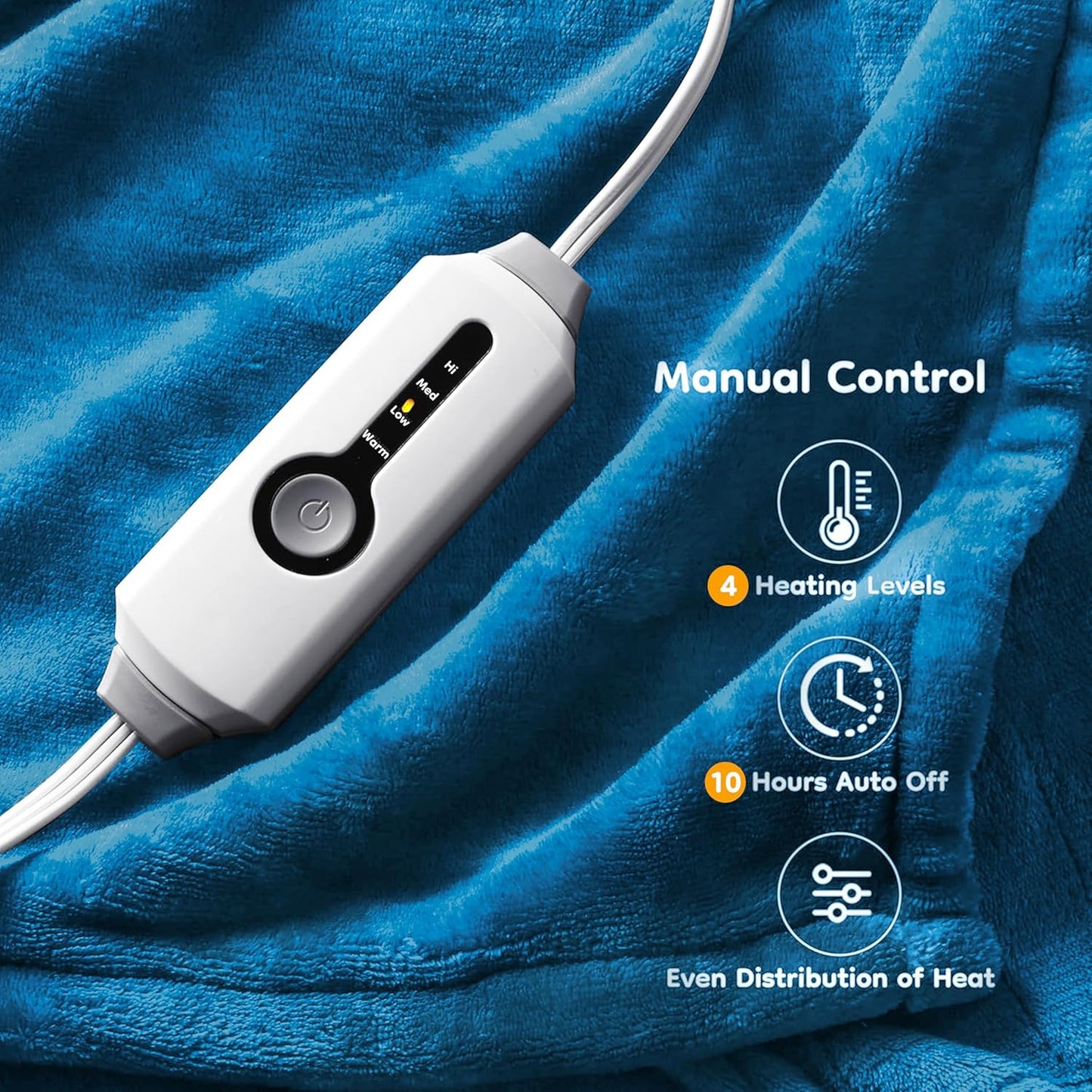Electric Heated Blanket Full Size 72"×84", Luxurious Breathable Flannel with 4 Heat Settings, 10-Hour Auto Shut-Off & Overheat Protection, for Bed & Couch, Cozy Gift - Lake Blue