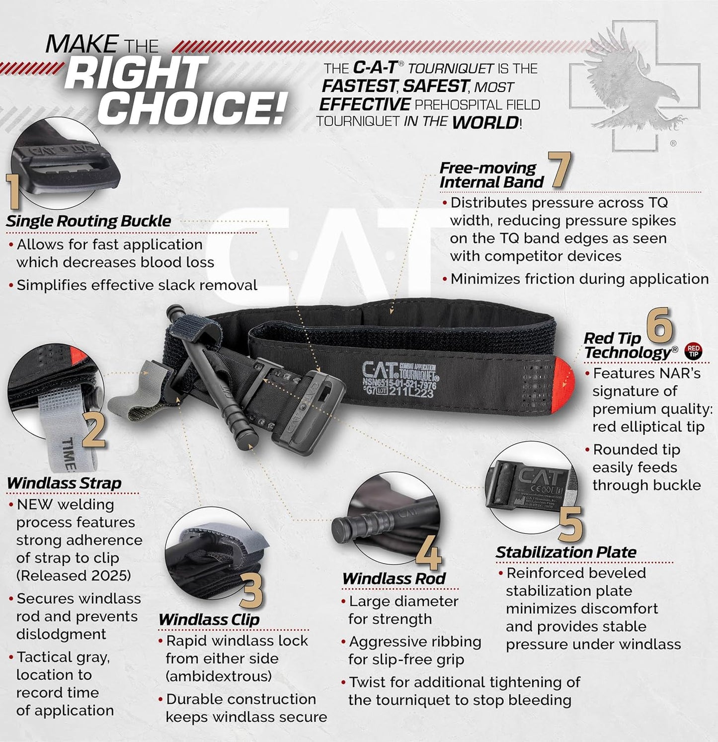North American Rescue C-A-T Combat Application Tourniquet (Black) NAR Genuine Gen 7 CAT Gray Time-Stamped Military Issued (30-0001)