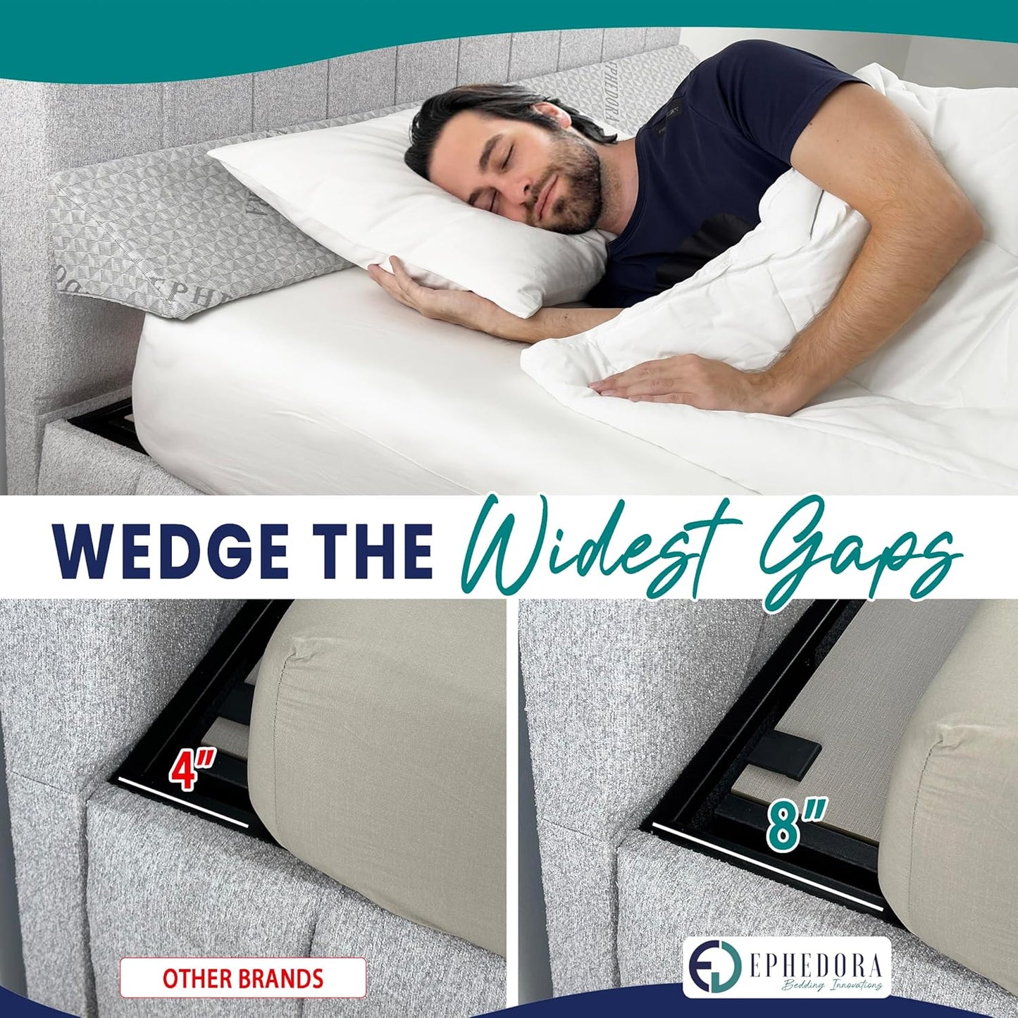 XL Bed Wedge Pillow for Headboard Gap Filler King Size - Fills 10 Inch Deep Gaps - Memory Foam Headboard Pillow Wedge Mattress Spacer with Pockets (76x10x6 Inch, Grey)