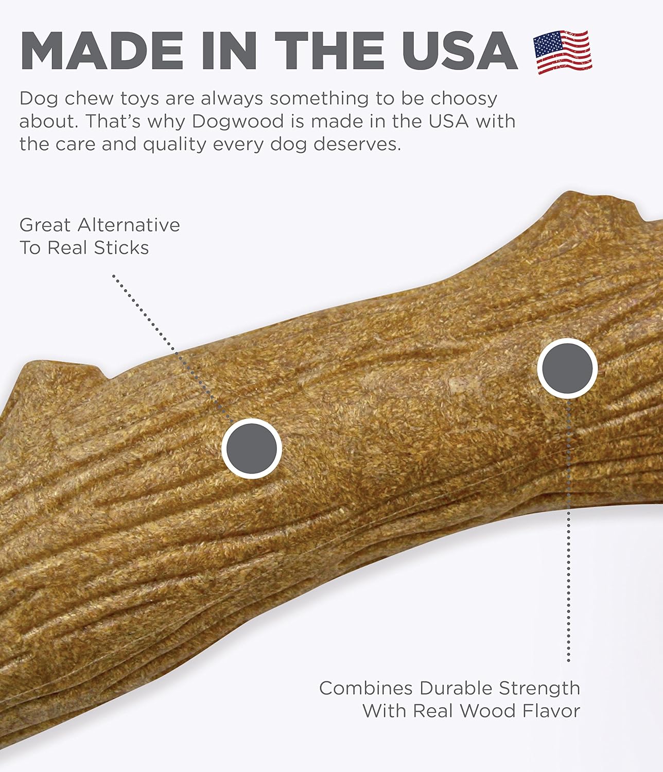 Pupstages Dogwood Dog Chew Toy – Real-Wood Blend, Natural Flavor & Texture, Moderate Chewers, Small, 5.4"