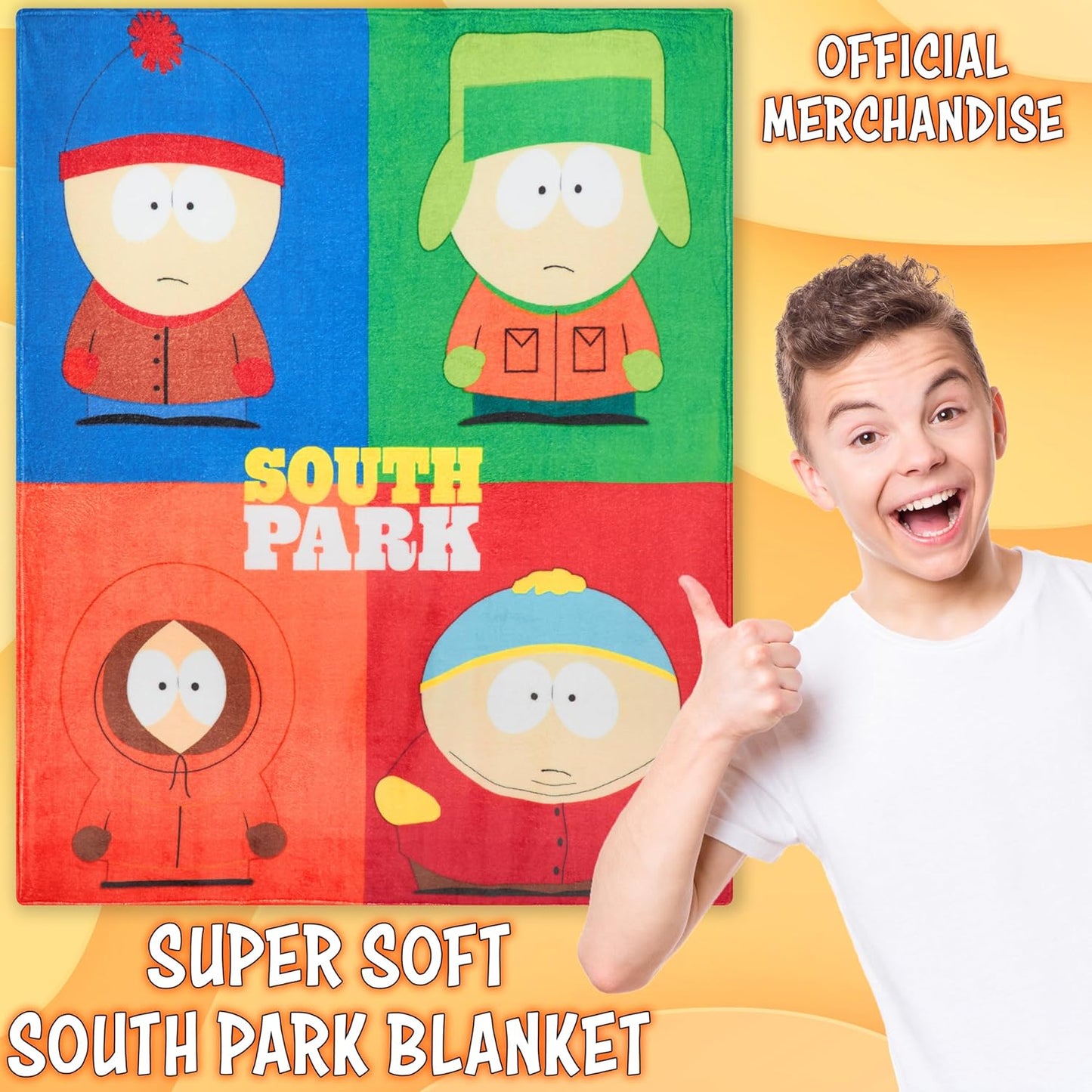 South Park Gifts for Men Teens Throw Blanket for Couch, Sofa, Bed, Soft Cozy Fleece Blankets Kenny Eric Cartman Bed Accessories Decor, 59 x 51 Inches (Multi)