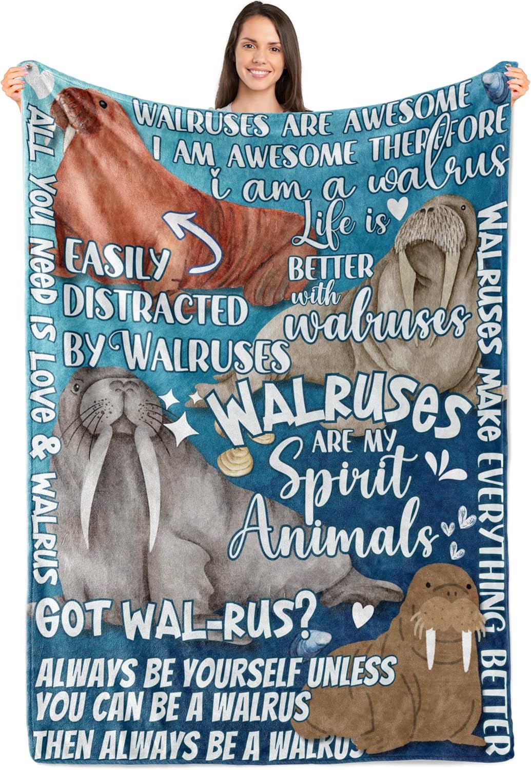 Walrus Gifts, Walrus Plush, Flannel Throw Blanket for Adults, Teens, Girls, Boys, Sons, Daughters, Brothers, Sisters, Best Friends, Coworkers, 50 X 65 Inches