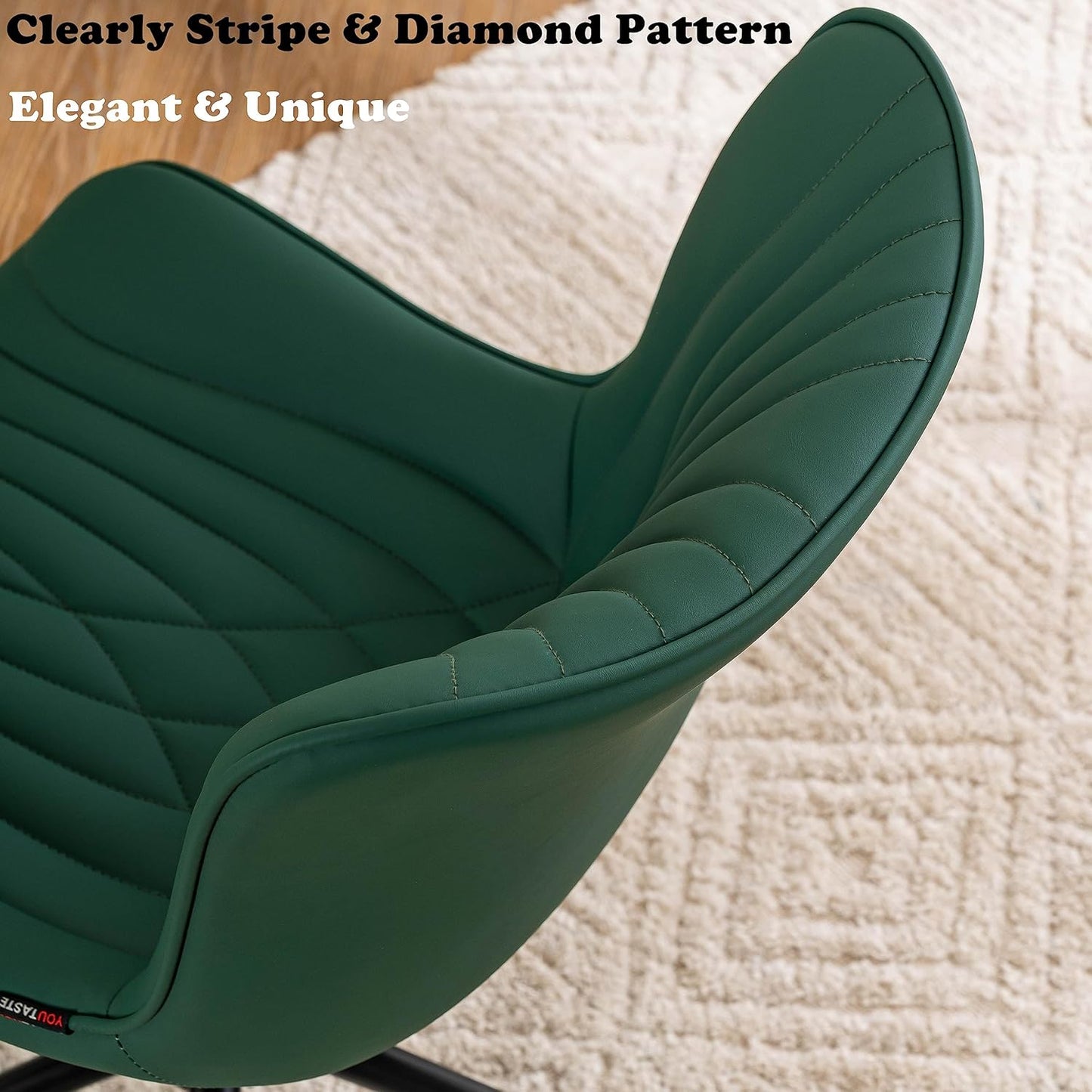 YOUTASTE Dark Green Armless Office Chair, Modern Adjustable Swivel Desk Chair with Wheels, Upholstered PU Leather, Black Metal Legs, Back Support for Home Office, Study, Vanity, Bedroom
