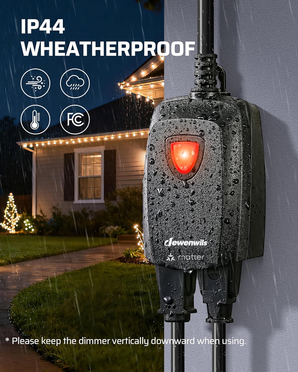 DEWENWILS Wi-Fi Matter Smart Dimmer Plug, Remote Control, 2 Grounded Outlets, Work with Alexa/Google Home, Support 200W Dimmable LED & 400W Tungsten Bulbs, Outdoor Dimmer for String Lights
