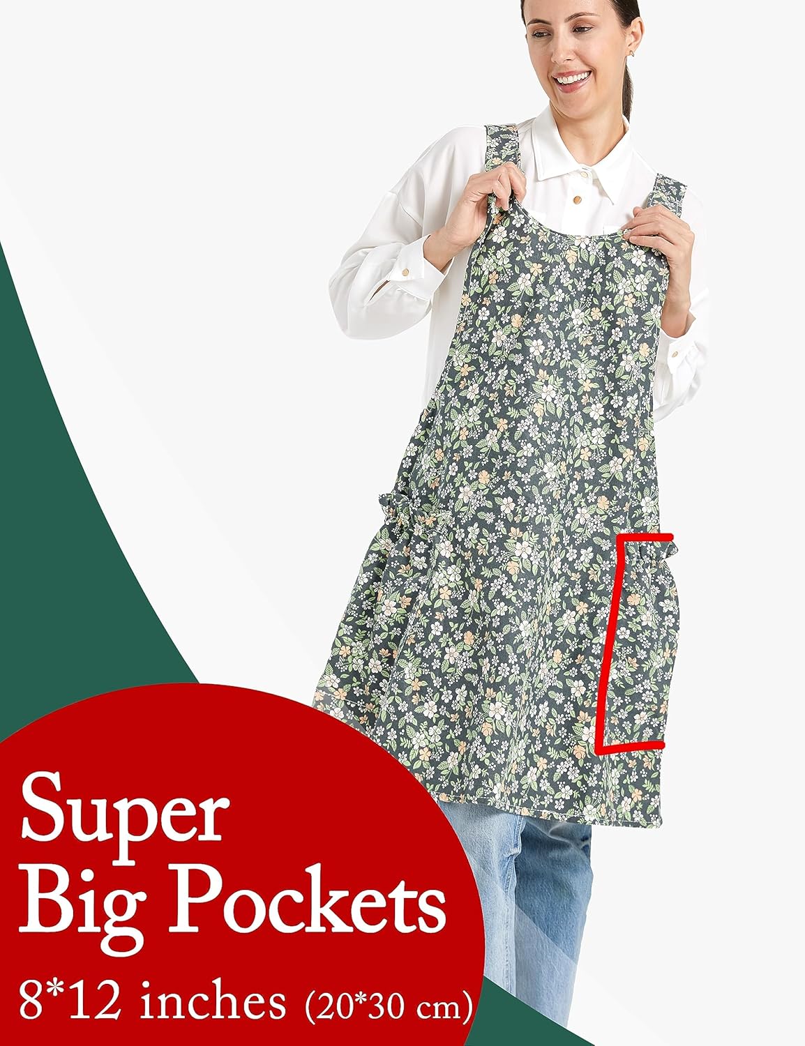 APRONNER Cozy Adjustable Cross Back Aprons for Women with Pockets Cotton Linen Cooking Kitchen Baking