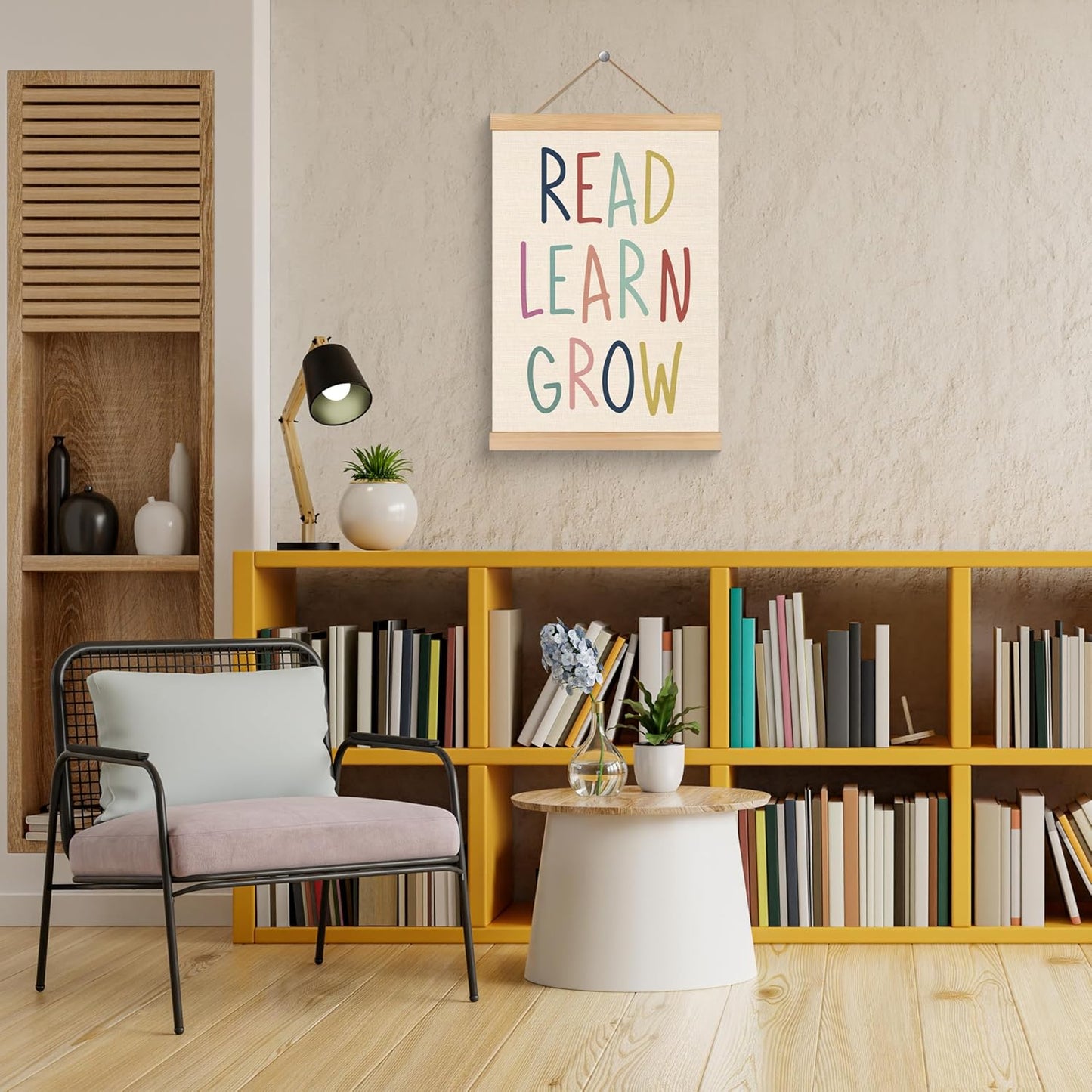 ROXMART Boho Classroom Educational Poster Hanger Frame, Reading Corner Nook Library Decor, Read Learn Grow Bookish Wall Art Prints Decor for Toddler Kids Room Nursery Playroom, 12x16 Inch