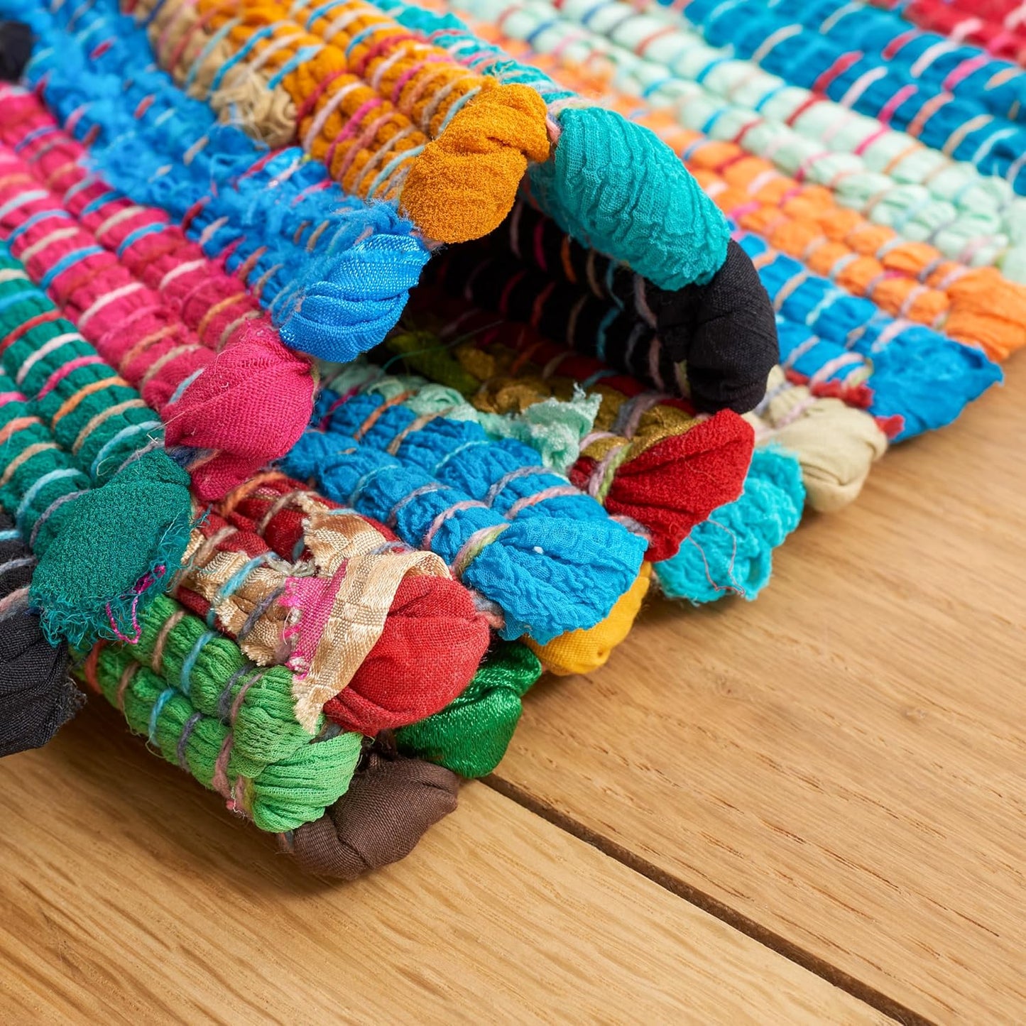 SAFAVIEH Rag Rug Collection Accent Rug - 2'3" x 5', Green & Multi, Handmade Boho Stripe Cotton, Ideal for High Traffic Areas in Entryway, Living Room, Bedroom (RAR240E)