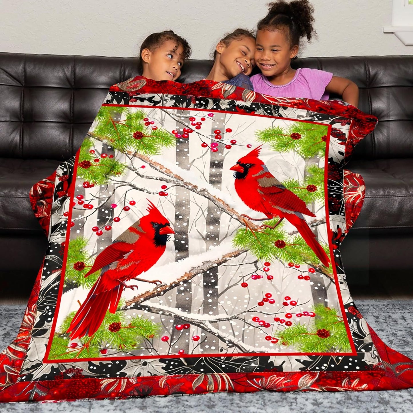 Cardinal Throw Blanket Gifts for Women Girls, Super Soft Unique Red Cardinal Stuffed Decor Bird Winter Microfiber Throw Blanket Gifts for Christmas, Warm Cozy Plush Fleece Flannel Blankets 50"x40"