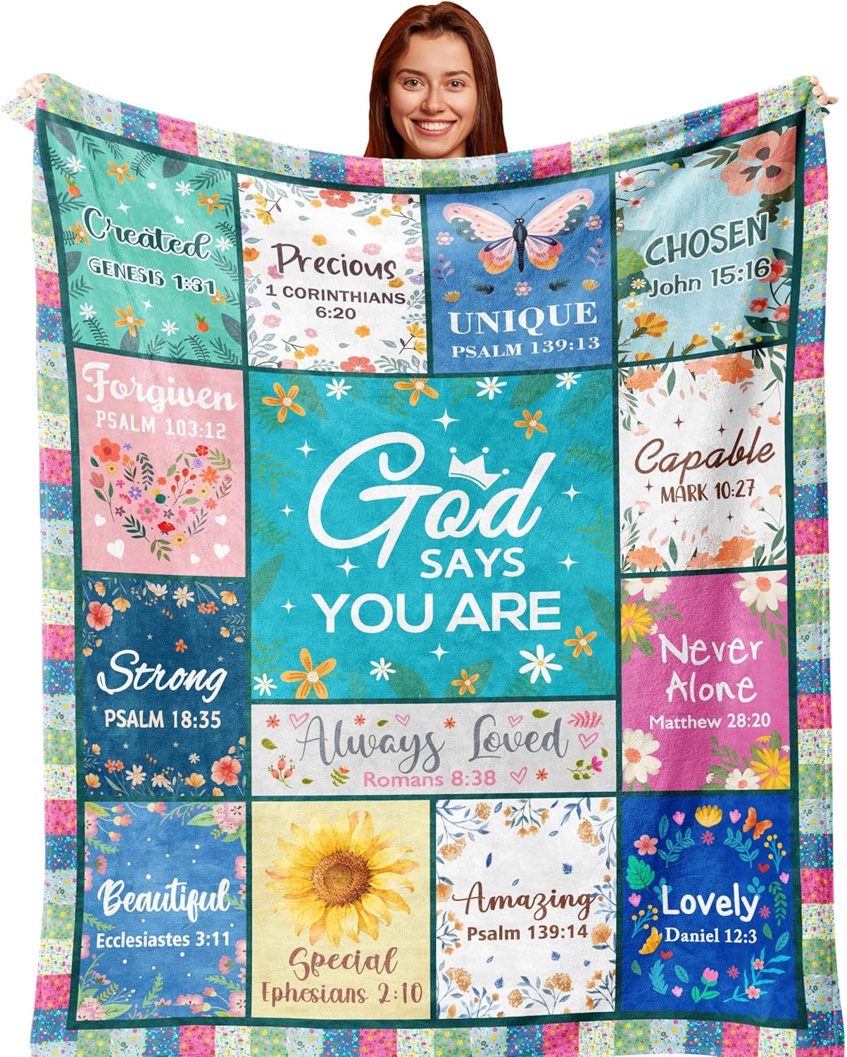 Christian Gifts for Women, Religious Blanket with Flowers, Inspirational Birthday Gifts for Women, Gifts for Sister, Friend, Daughter, Mom, Soft Throw Blankets 60x50in