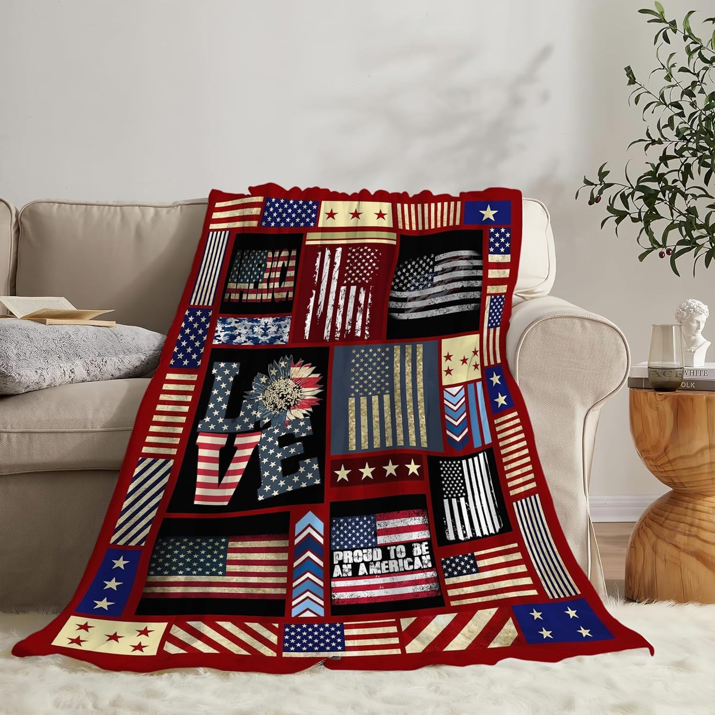 Veteran Blanket American Flag Throw Blanket Veterans Day Gifts for Men Women Adults Super Soft Cozy Plush Fluffy Fuzzy Fleece Blanket Decor 40''X50''