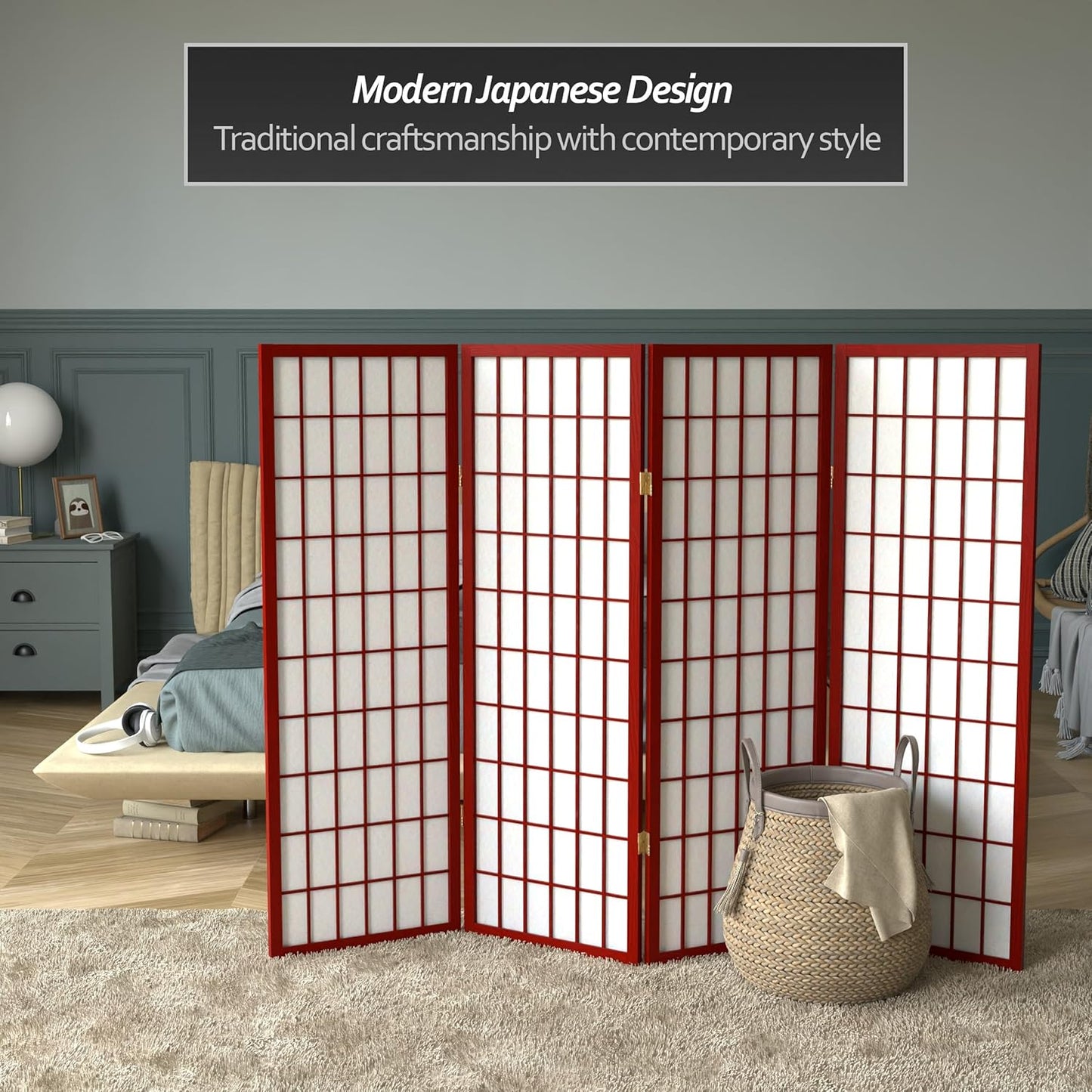 4 ft. Short Window Pane Shoji Screen - Rosewood - 4 Panels