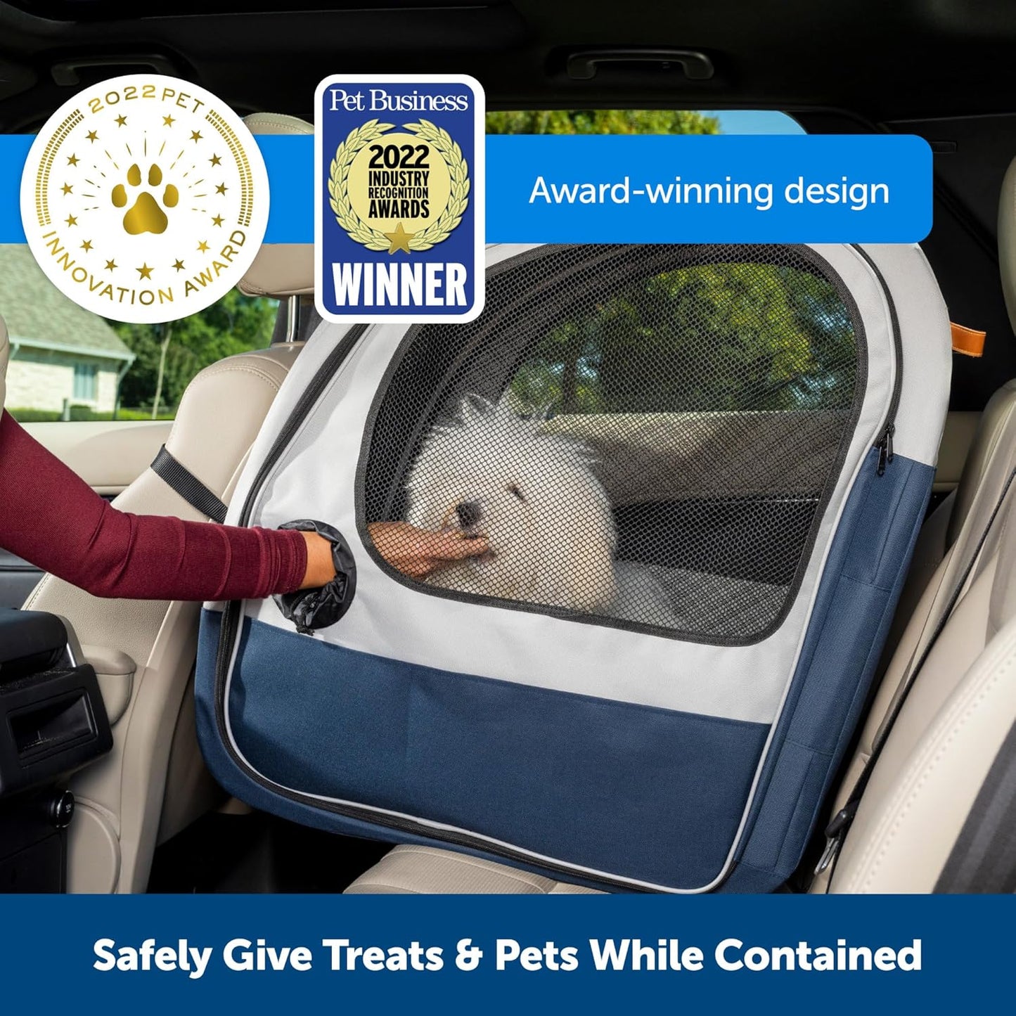 PetSafe Happy Ride Collapsible Travel Crate - Safe Travel Containment with Heavy Duty Aluminum Frame, Mesh Windows, Convenient Storage Pockets & Secure Seat Belt Access - Road Trip Crate