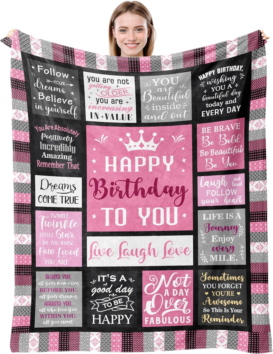 Birthday Gifts for Women Blanket 60’’X50’’, Happy Birthday Decorations Gifts for Her/Girls/Mom/Sister/Friend, Female Bday Present