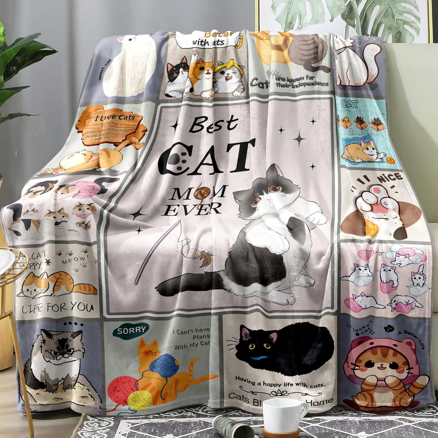 Sviuse Cat Blanket Ultra Soft Flannel Throw Gifts for Cats Lovers Girls Women Mom Lovely Kitten Pattern Blankets for Couch Bed Sofa (50"x60", Cat 10)