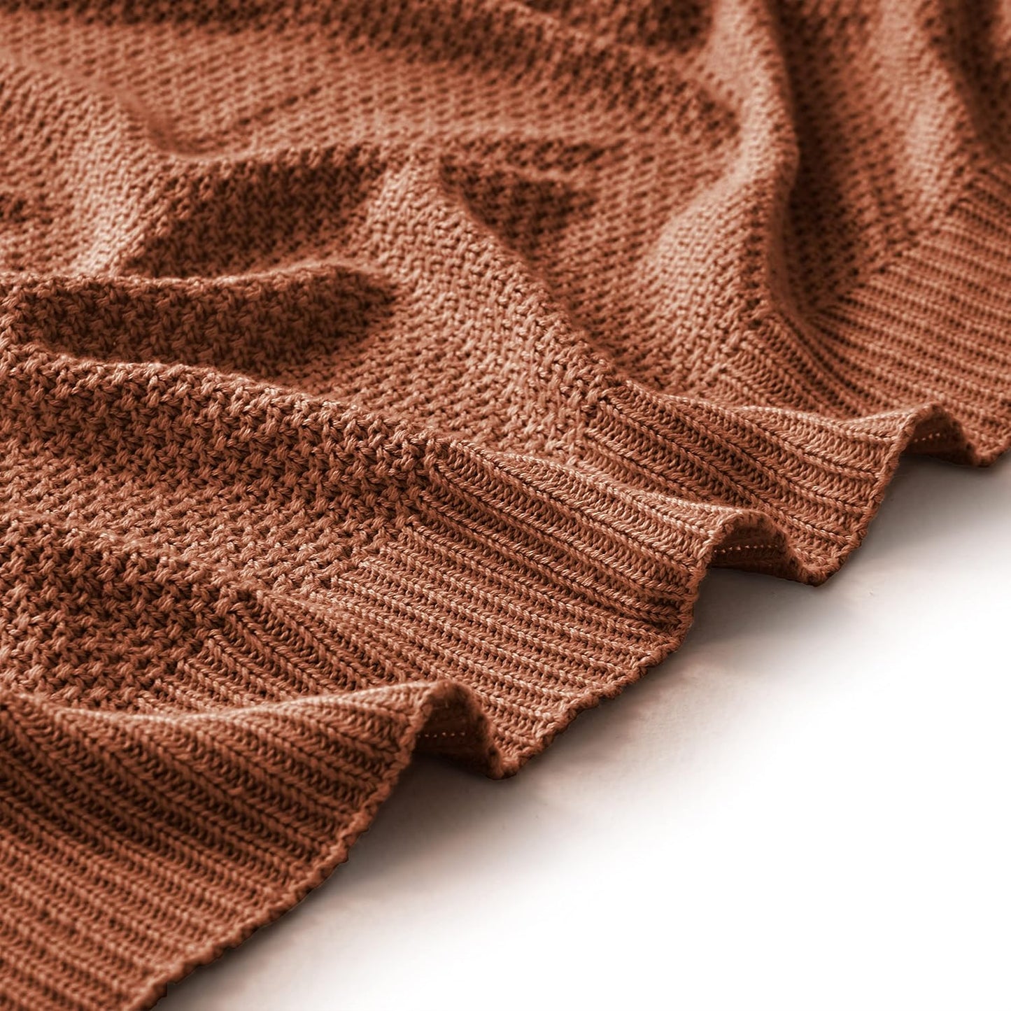 TREELY 100% Cotton Knitted Throw Blanket for Couch Chair Bed Home Decorative, Soft & Cozy Knit Throw Blanket(60"x80", Brown)