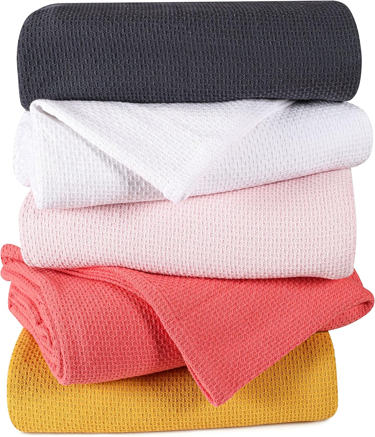 BOUTIQUO 100% Cotton Bed Blanket, Breathable Thermal King Size, Soft Honeycomb Waffle Blanket 90"x102", Perfect for Layering Any Bed for All Season, Mustard Yellow