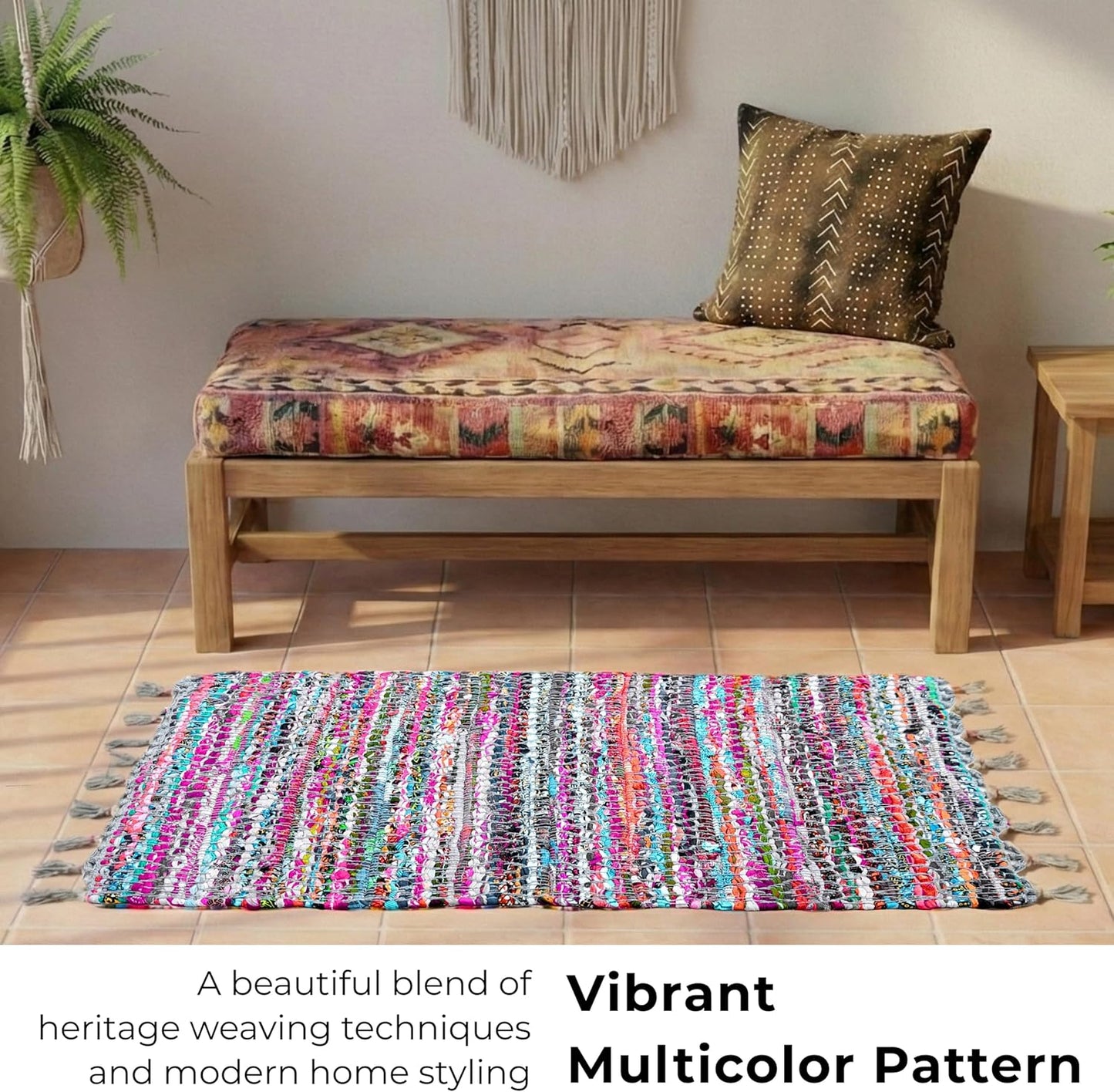 100% Cotton Rag Rug 24x36 - Multicolor Chindi Rug - Hand Woven & Reversible for Living Room Kitchen Entryway Rug -Multi Color