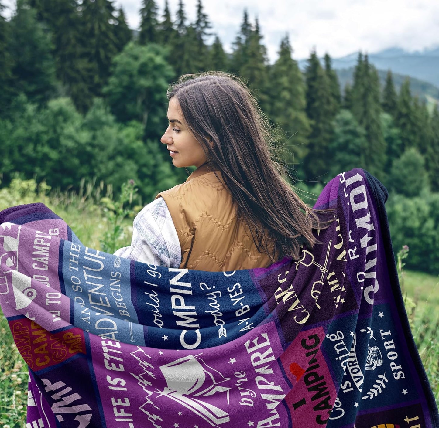 Cool Camping Gifts for Women/Men, Camping Blanket Essentials for Camp Lover, Gifts for Campers/Rv Owners, Camper Decor for Inside/Outdoor/Hiking Soft Throw 60x50in