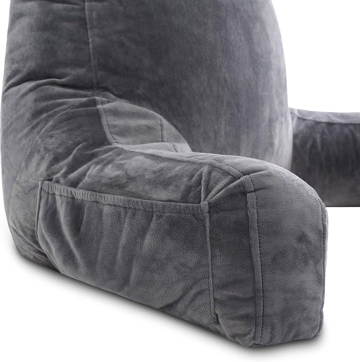 Husband Pillow XXL Cover Only Dark Grey, Cozy Microfiber Bed Rest Pillow Cover with Arms - Array of Colors - Generous Side and Back Pockets for Your Favorite Comfy Reading Pillow
