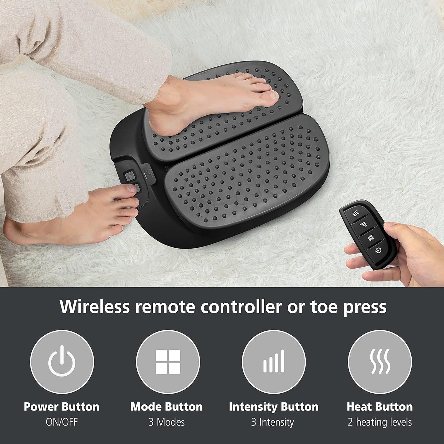 Snailax Foot Massager Machine with Heat,Remote Control, Adjustable Vibration Feet Massager Machine Increased Blood Circulation,Plantar Fasciitis, Stress (Black)