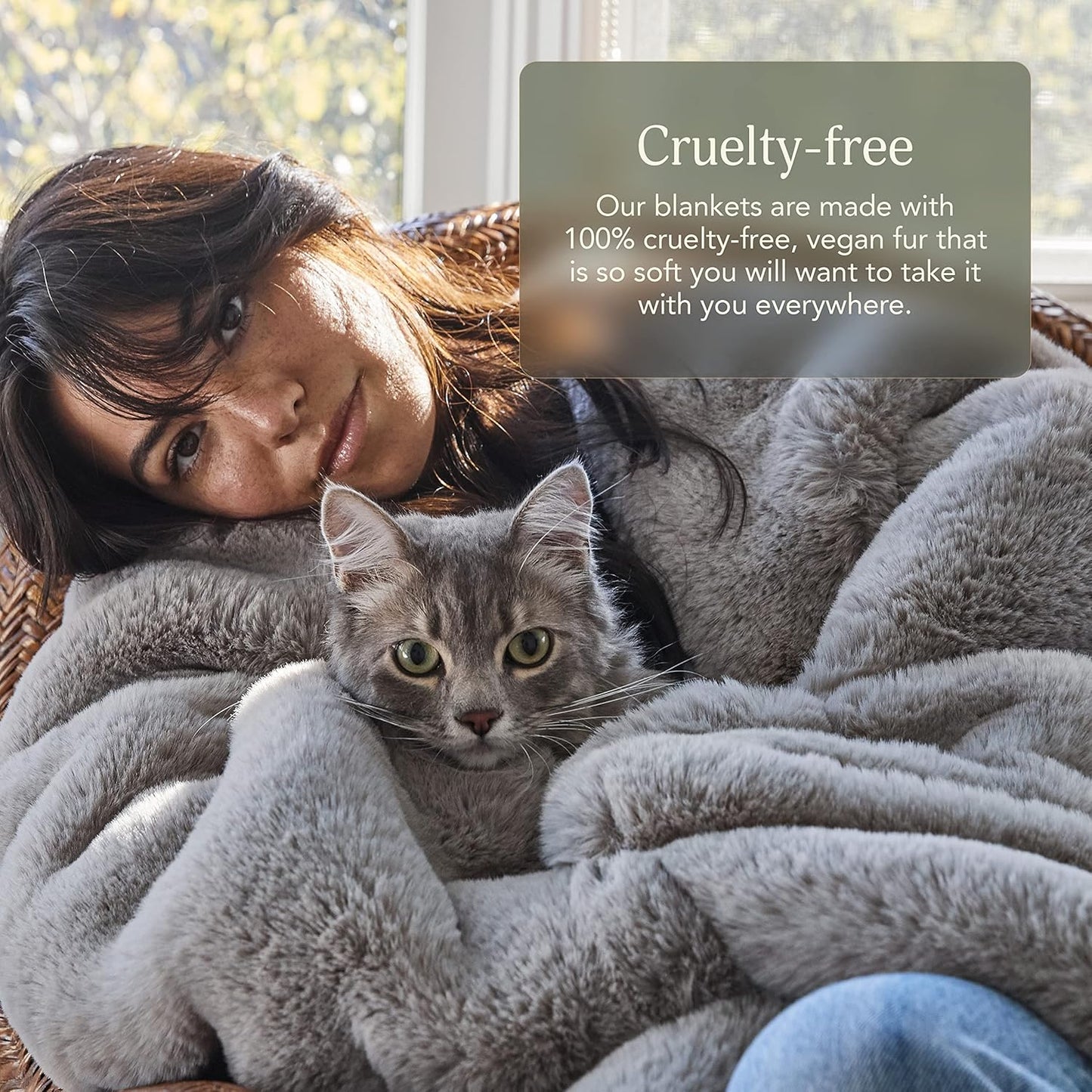 UnHide Marshmallow - Faux Fur Blanket - Heavy Weight, Extra Soft Blanket - Made from Recycled Materials - Machine Washable - Small (50" x 60") - Greige