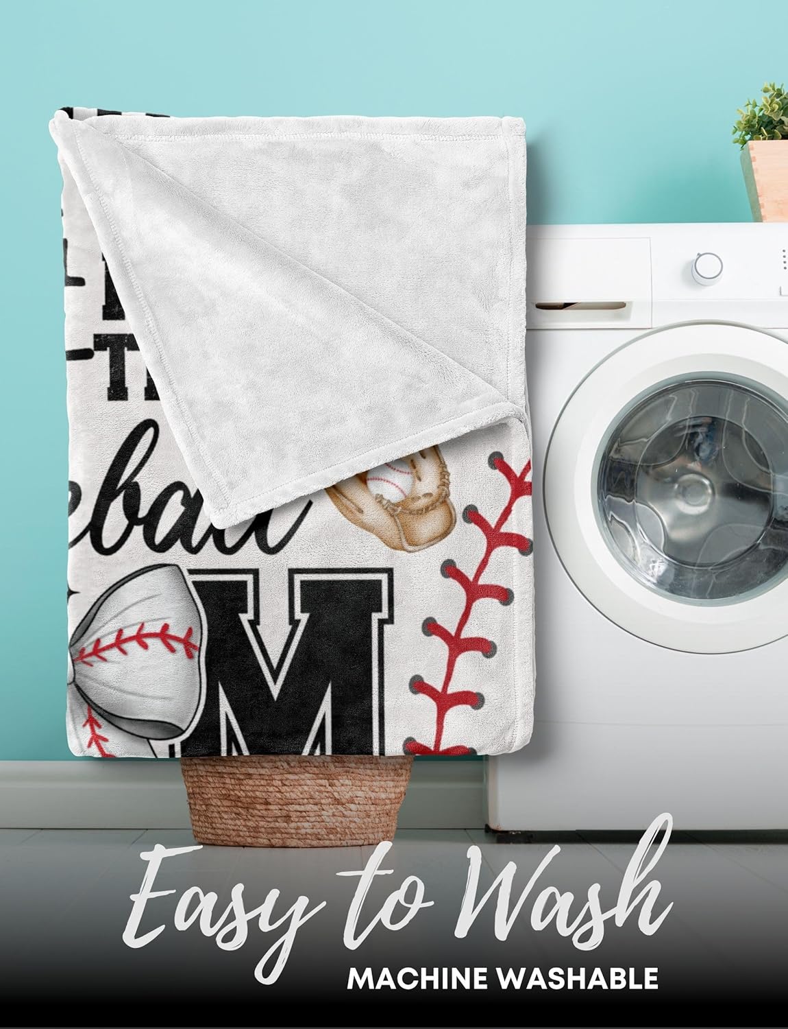Baseball Mom Gifts for Women, Team Mom, Flannel Throw Blanket for Mother's Day, Christmas, White, 50x65 Inches