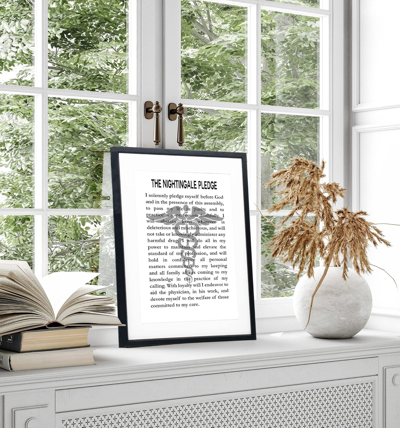 Nurse Graduation Gift Poster - Gift For Nurse Framed The Nightingale Pledge Framed Art Print / Nightingale Pledge Motivational Wall Art, Posters for Bedroom, Medical Gifts Quotes Wall Decor & Office Decor (8 x 10, White)