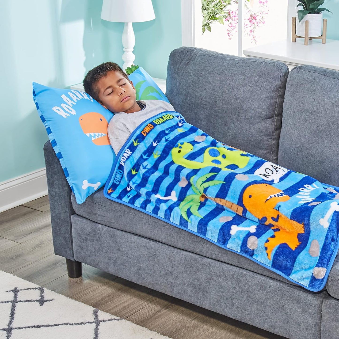 EVERYDAY KIDS Toddler Throw Blanket - 30" by 40" - Roarin Dinos - Super Soft, Plush, Warm and Comfortable