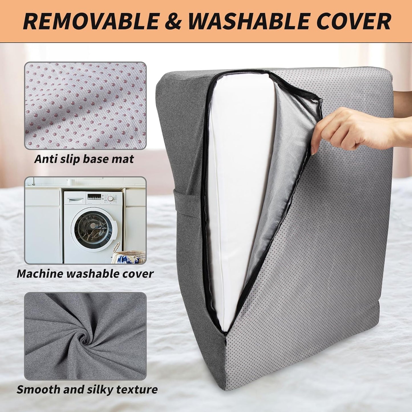 Leg Elevation Pillow with Soft Memory Foam, Wedge Pillow for Reading, Rest, Surgery, Relieves Back, Swelling, Hip, Knee Pain and Improves Blood Circulation