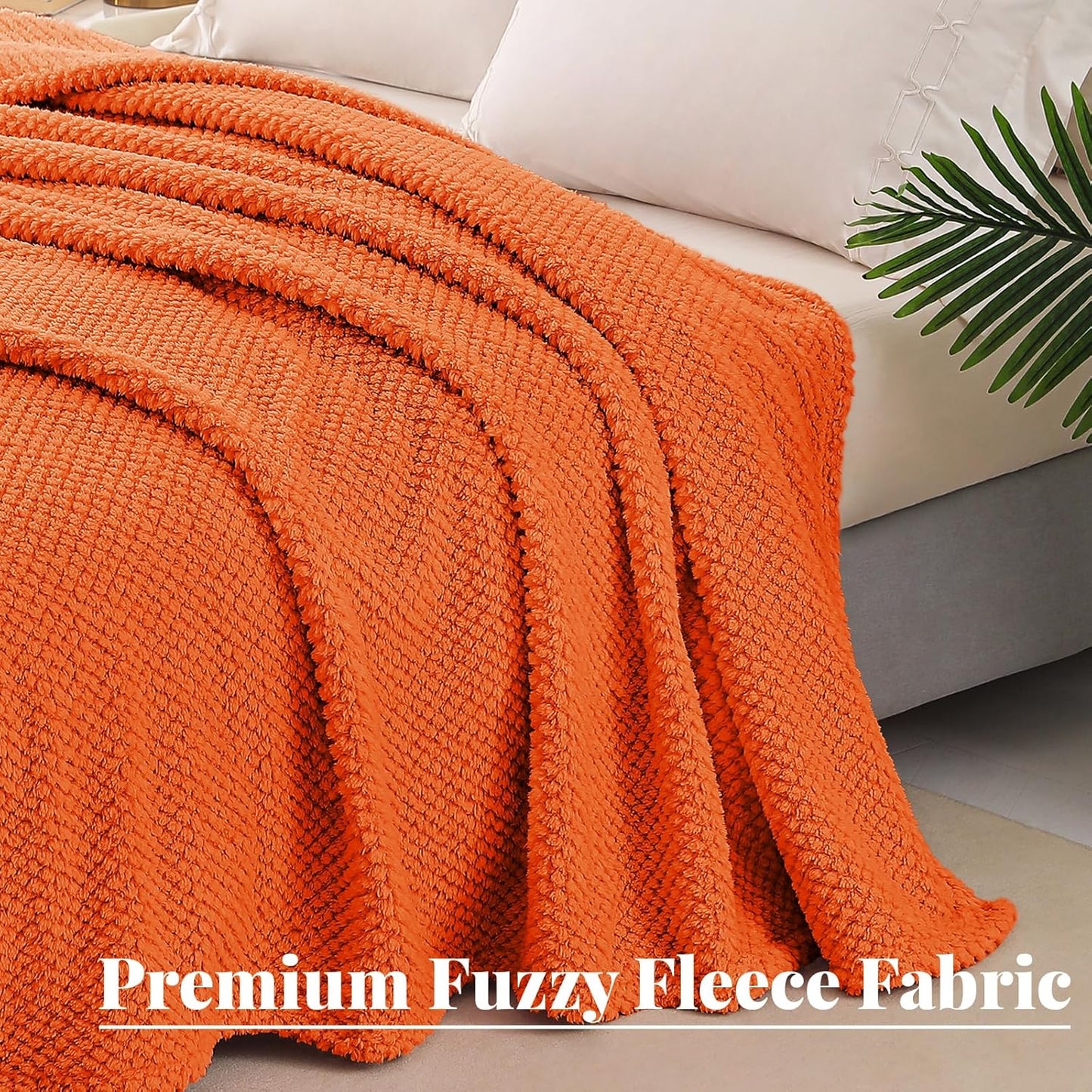 Whale Flotilla Twin Size Fuzzy Fleece Blanket, Fluffy Warm Soft Jacquard Bed Blankets for All Season, Lightweight and Cozy, 60x80 Inch, Burnt Orange