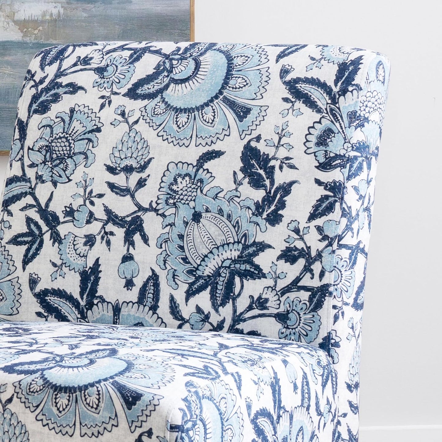 Linon Lily Blue and White Floral Paisley Upholstered Accent Chair