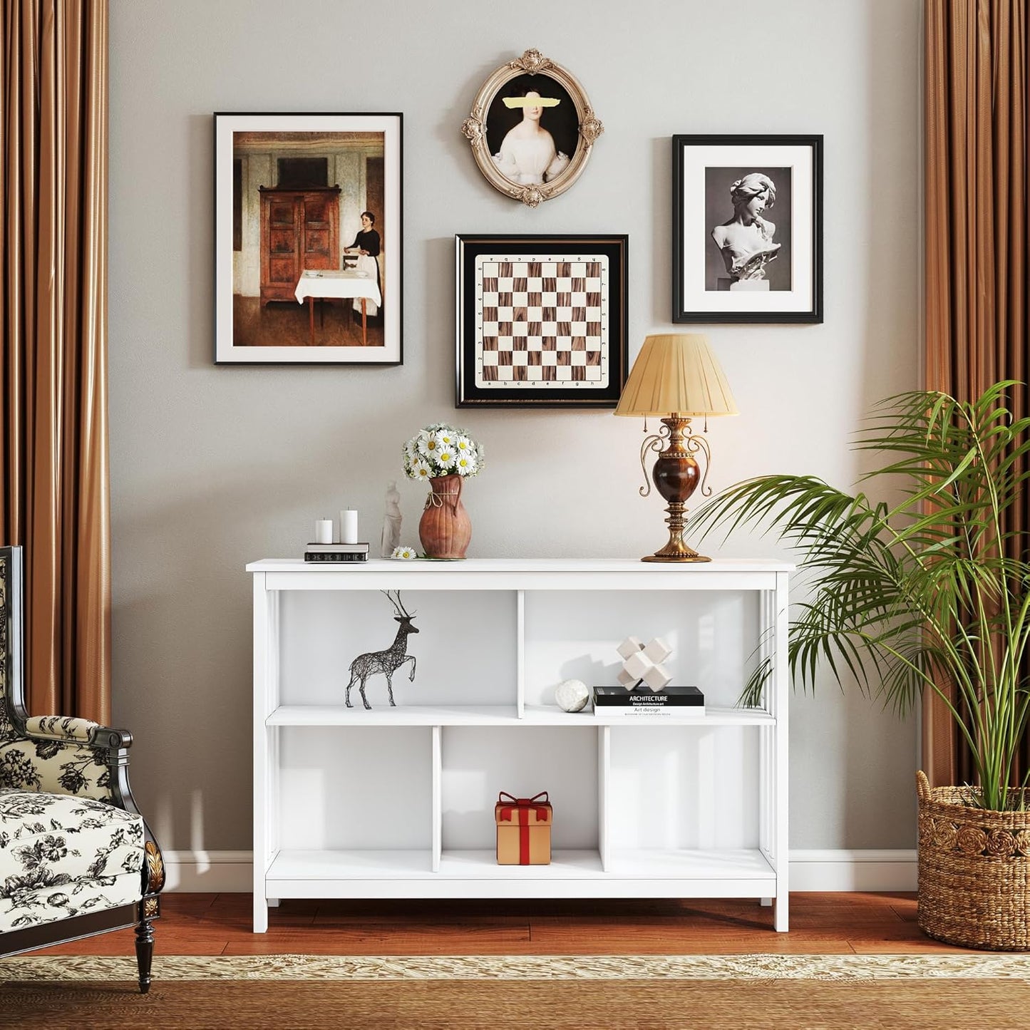 TaoHFE White Horizontal Bookshelf Horizontal Bookcase Low Bookshelf Office Shelves