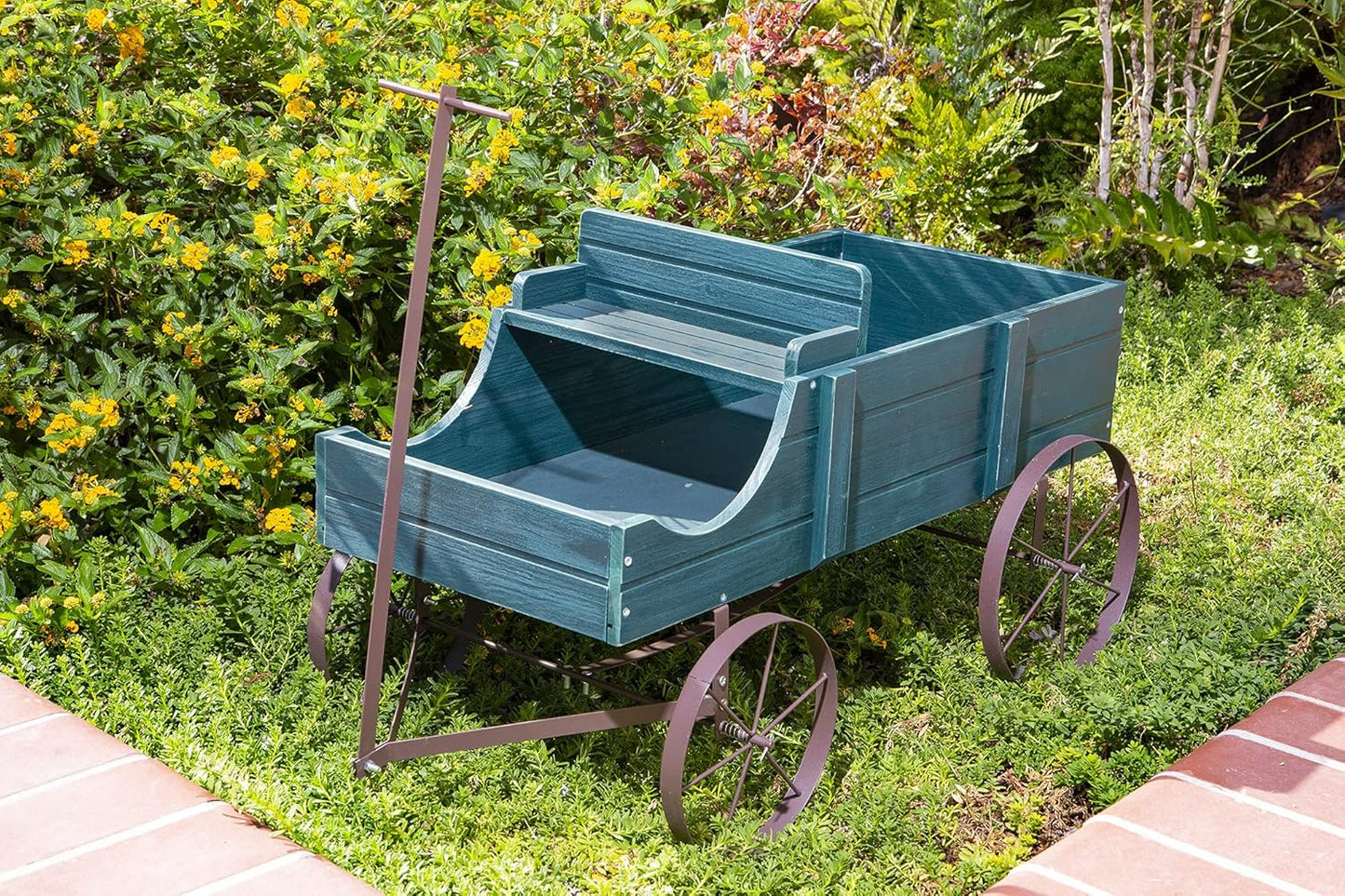 Shine Company Decorative Large Buckboard Wagon Garden Planter - Green