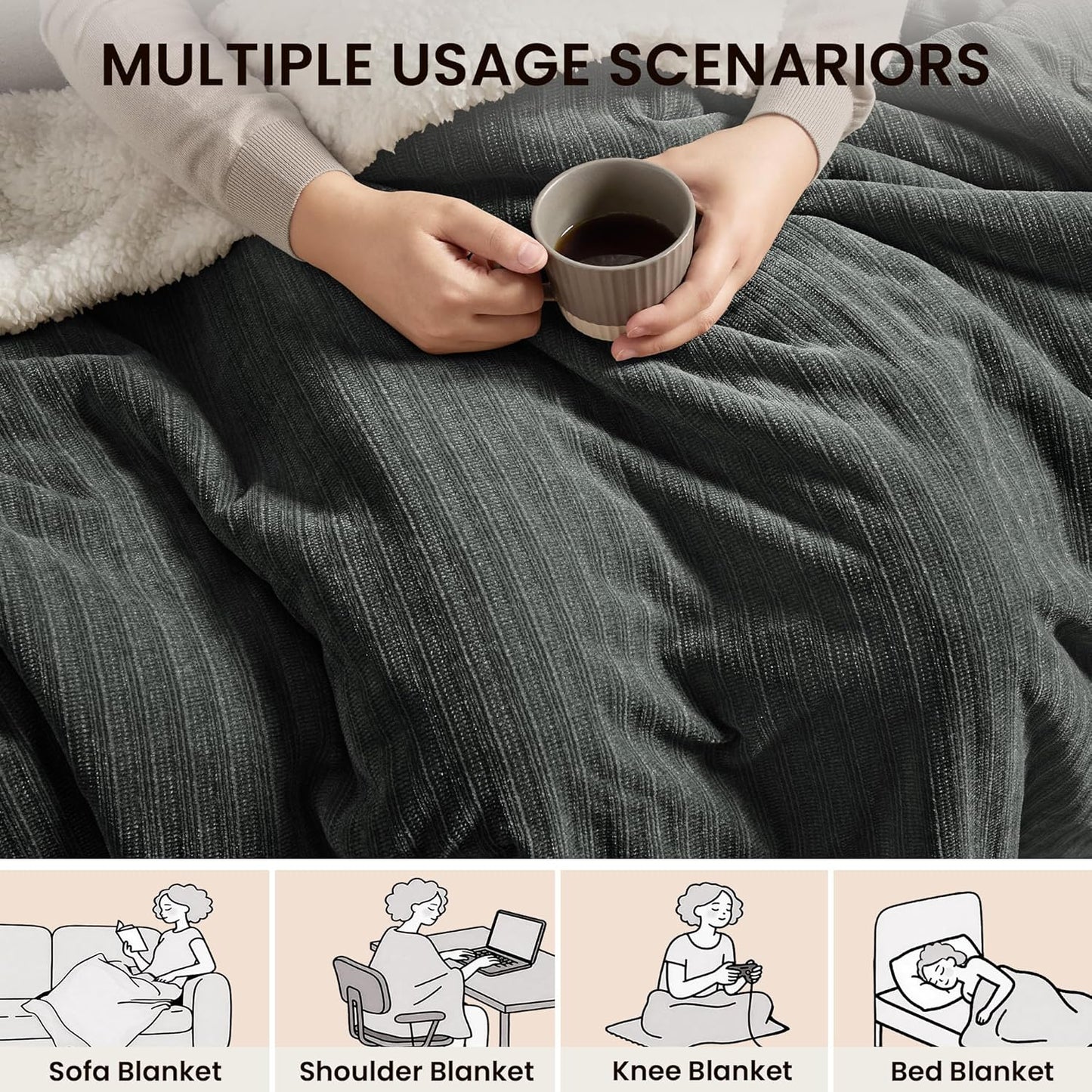 Heated Throw Blanket, 50"x60"Ultra Soft Cozy Chenille Electric Blanket with 10 Heating Levels & 2-10H Auto-Off, Fasting Heating for Couch/Bed, ETL Certified, Machine Washable(Grey)