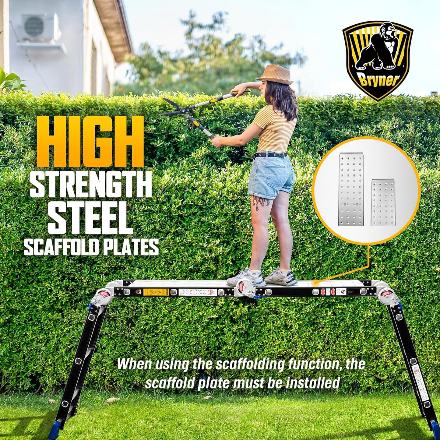 Step Ladder, Bryner 12Ft Multi-Purpose Aluminium Folding Extension Ladders, 7 in 1 Folding Adjustable Telescoping Step Ladder 330lbs