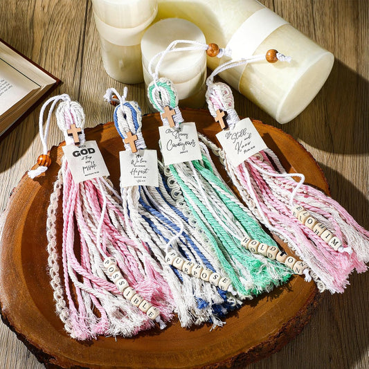 Skyygemm 4 Pcs Bible Tassel Bookmarks Christian Gifts for Women Multi Page Tassel Marker with Cross Charm for Bible Books 14 Inch Handmade Ribbon Marker Boho Reading Accessories for Book Lover Readers