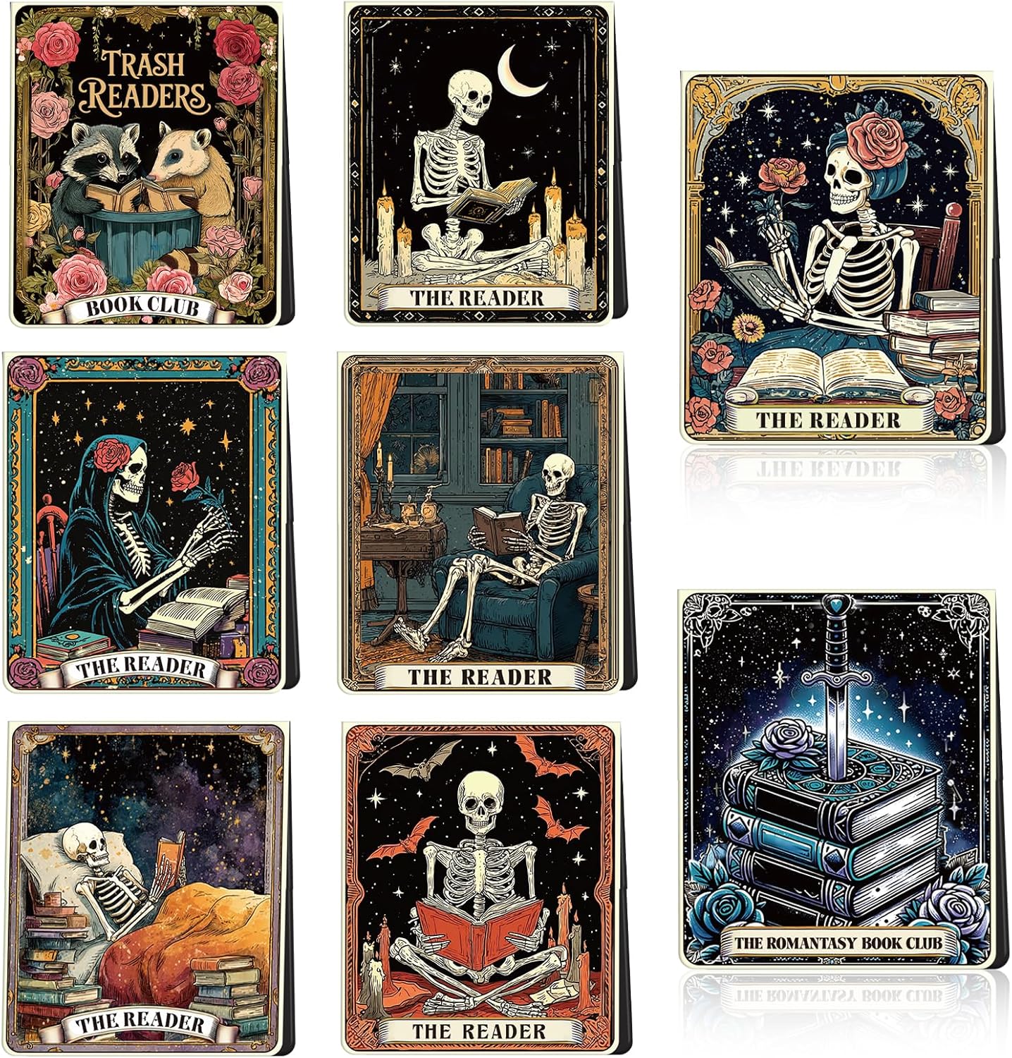 Skeleton Tarot Magnetic Bookmark Gifts - Wxiben 16 Pcs Gothic Skull Reading Bookmarks Magnetic Funny Horror Skeleton Book Markers Magnets Page Clip Gift for Women Men Reader Students Teacher Office
