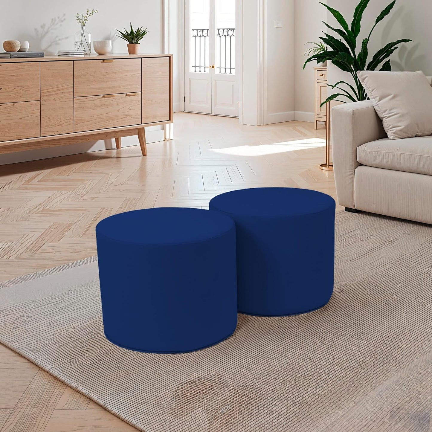 15 inch Round Accent Ottoman 2-Piece Set for Kids Ages 3-7 (12" Seat Height); Modern Children's Furniture, Lightweight All Foam Seating for Home, Playroom, Classroom, Library- Eclipse